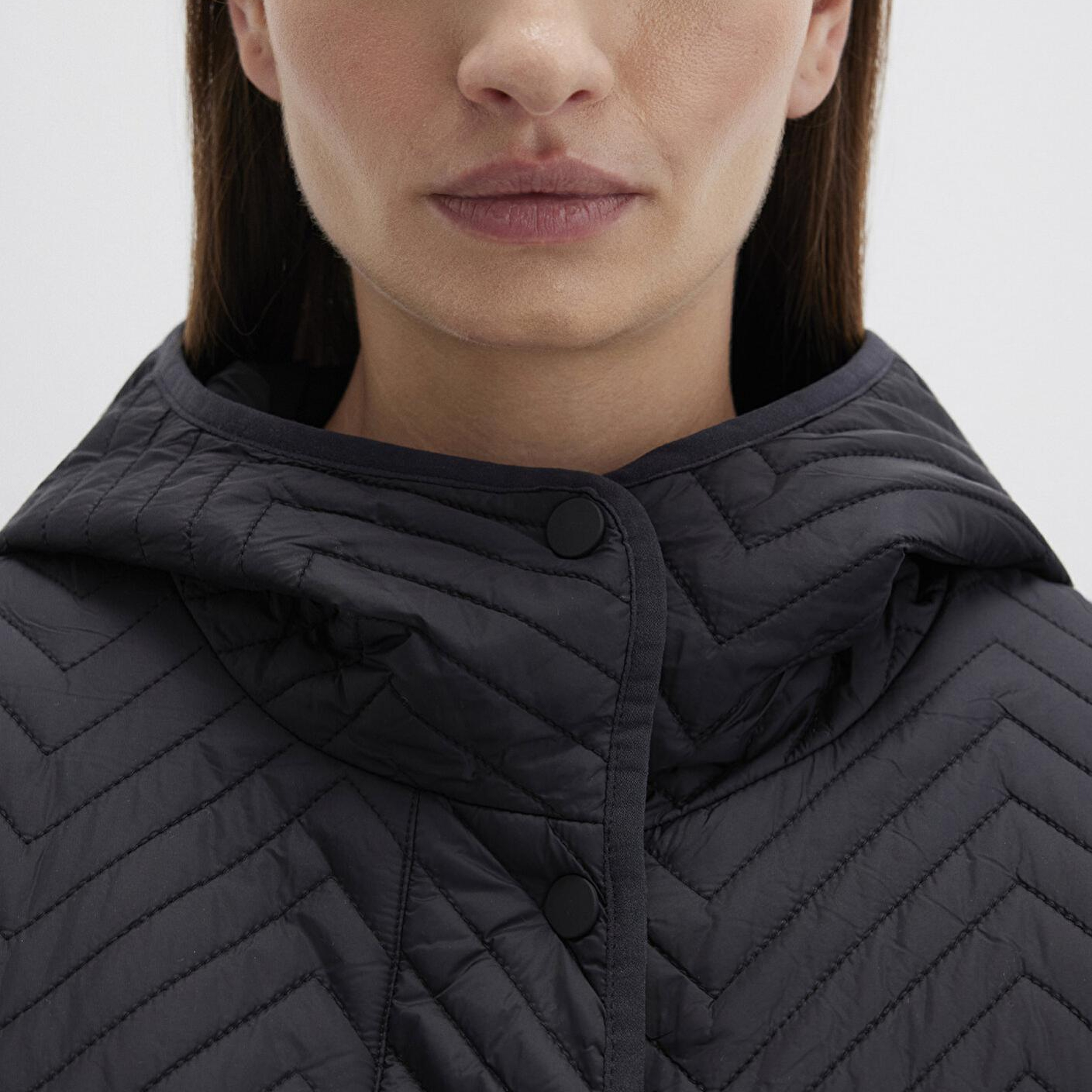 Mavi Kapüşonlu Kapitone Siyah Ceket Loose Fit / Bol Rahat Kesim 1110460-900