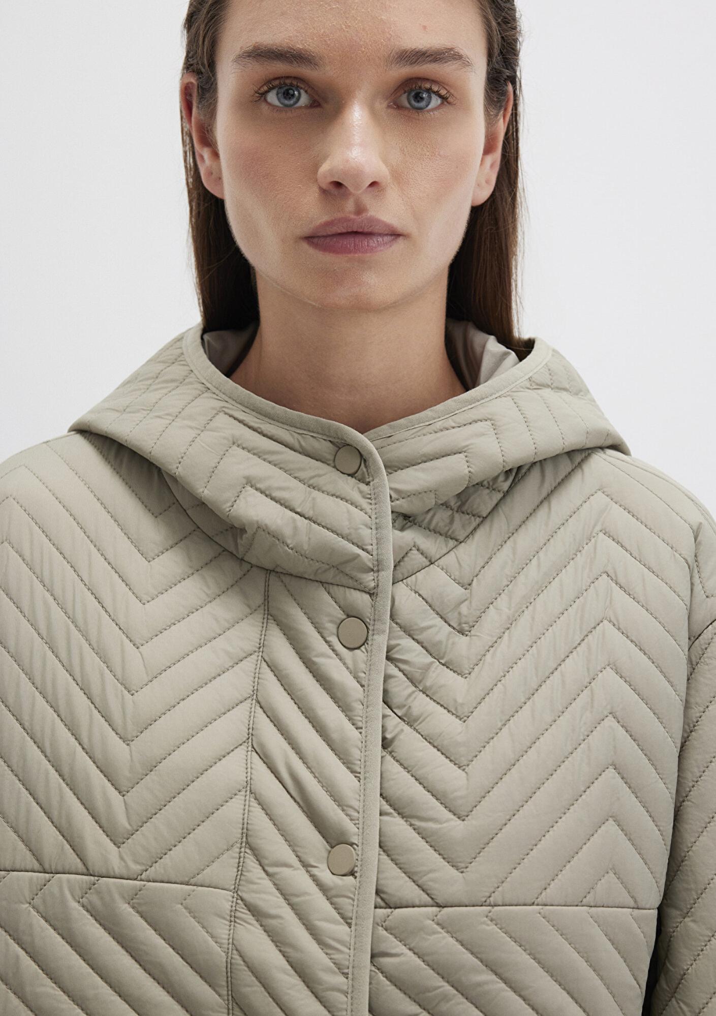 Mavi Kapüşonlu Kapitone Yeşil Ceket Loose Fit / Bol Rahat Kesim 1110460-70354