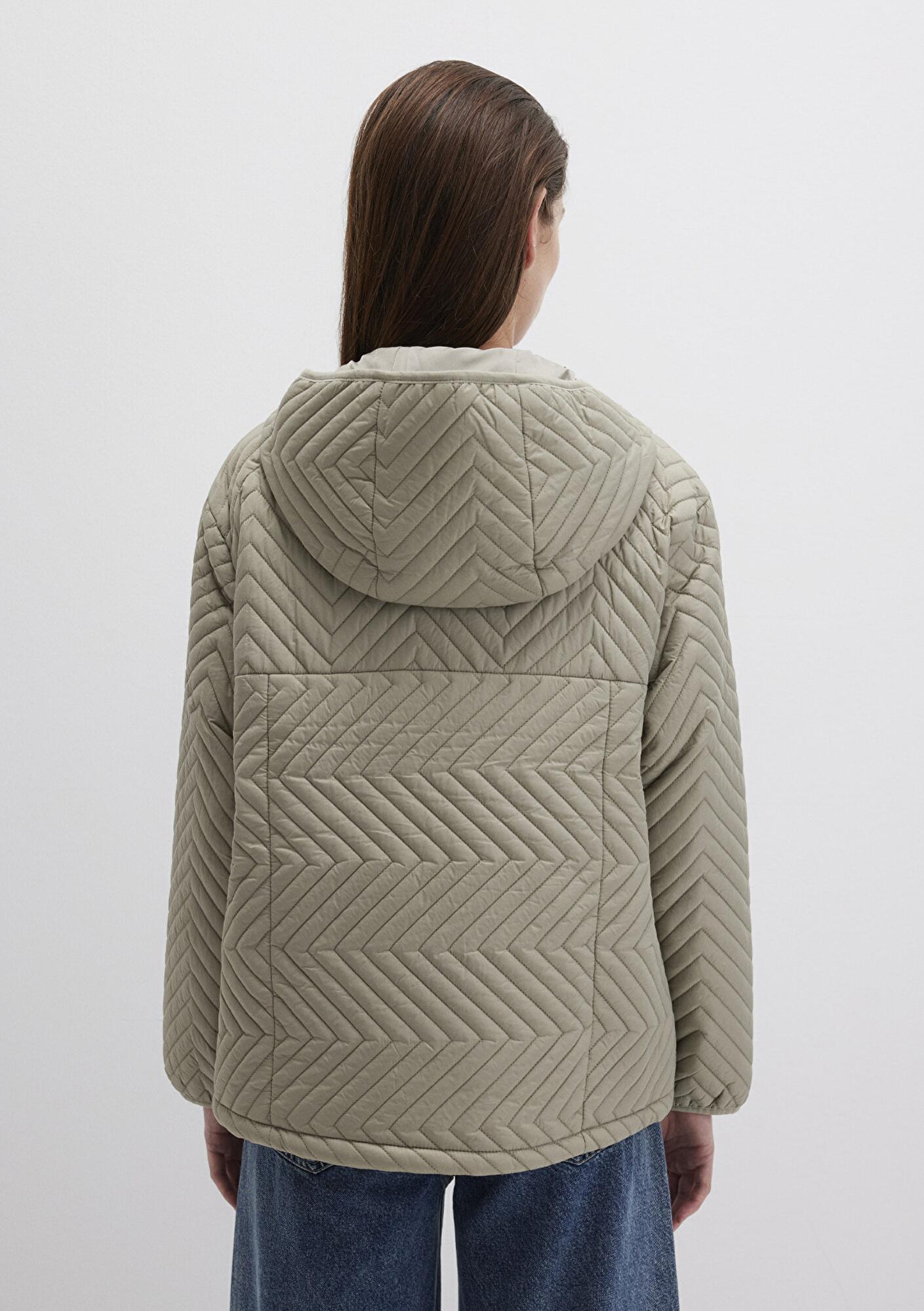 Mavi Kapüşonlu Kapitone Yeşil Ceket Loose Fit / Bol Rahat Kesim 1110460-70354