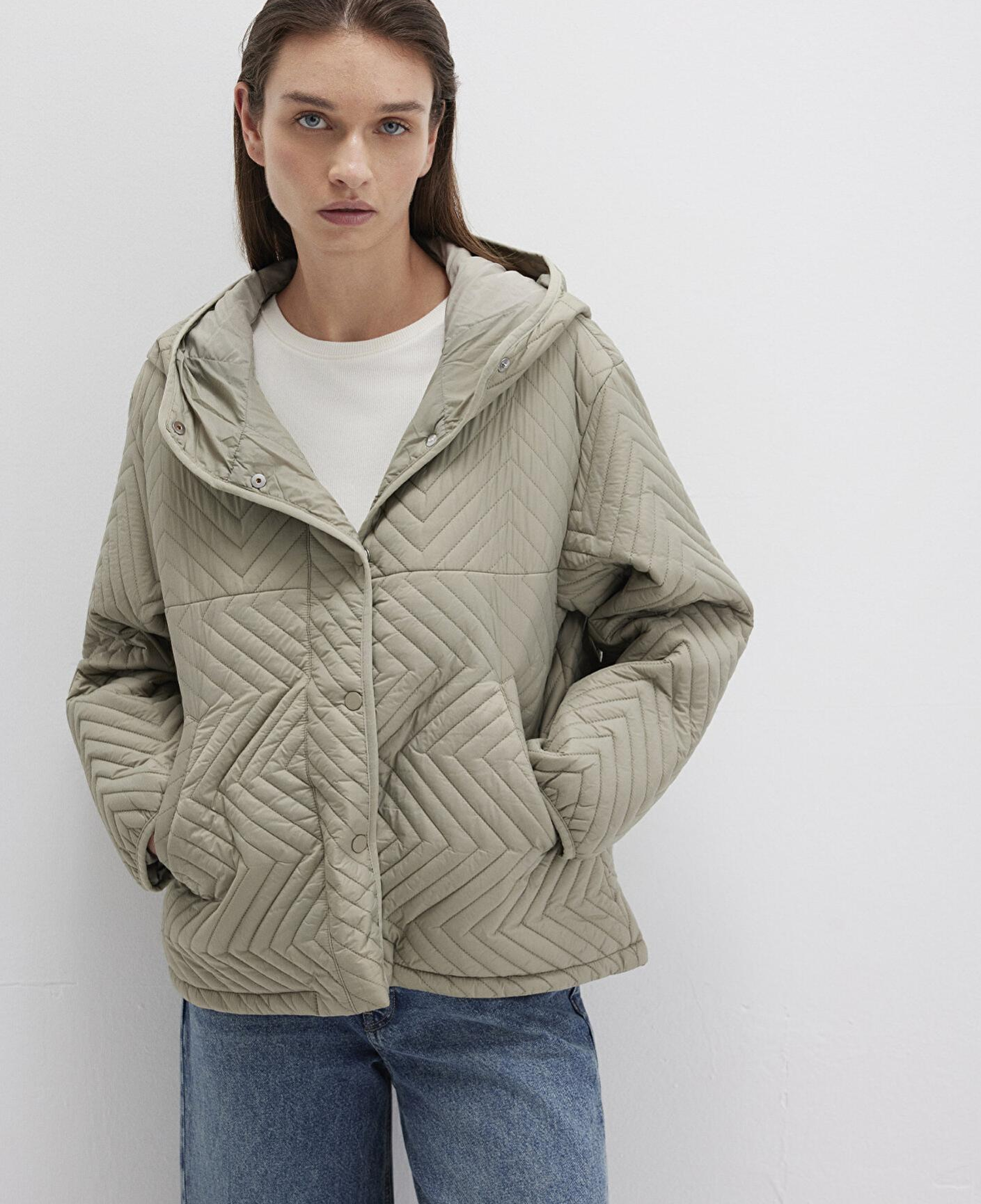 Mavi Kapüşonlu Kapitone Yeşil Ceket Loose Fit / Bol Rahat Kesim 1110460-70354