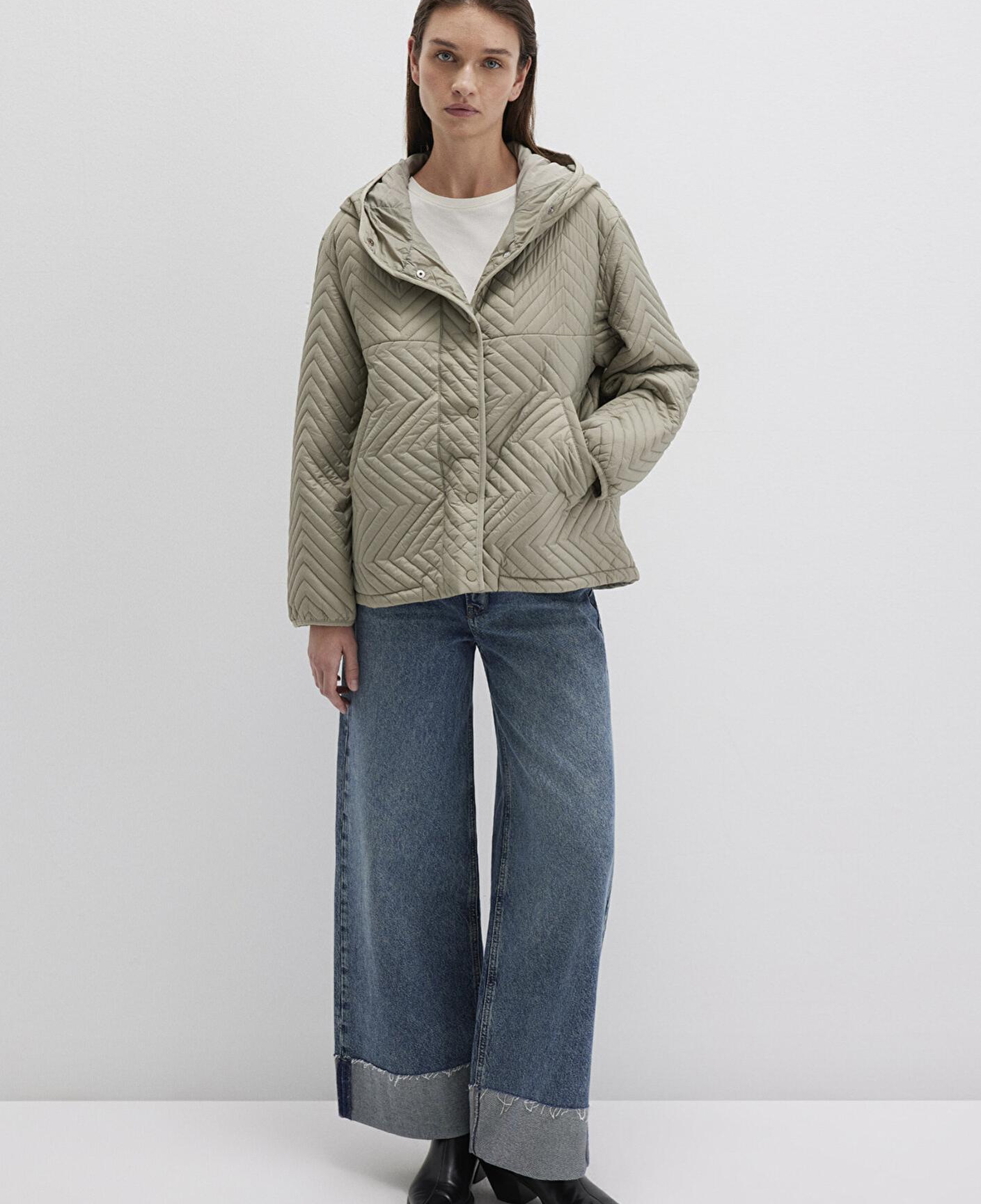 Mavi Kapüşonlu Kapitone Yeşil Ceket Loose Fit / Bol Rahat Kesim 1110460-70354