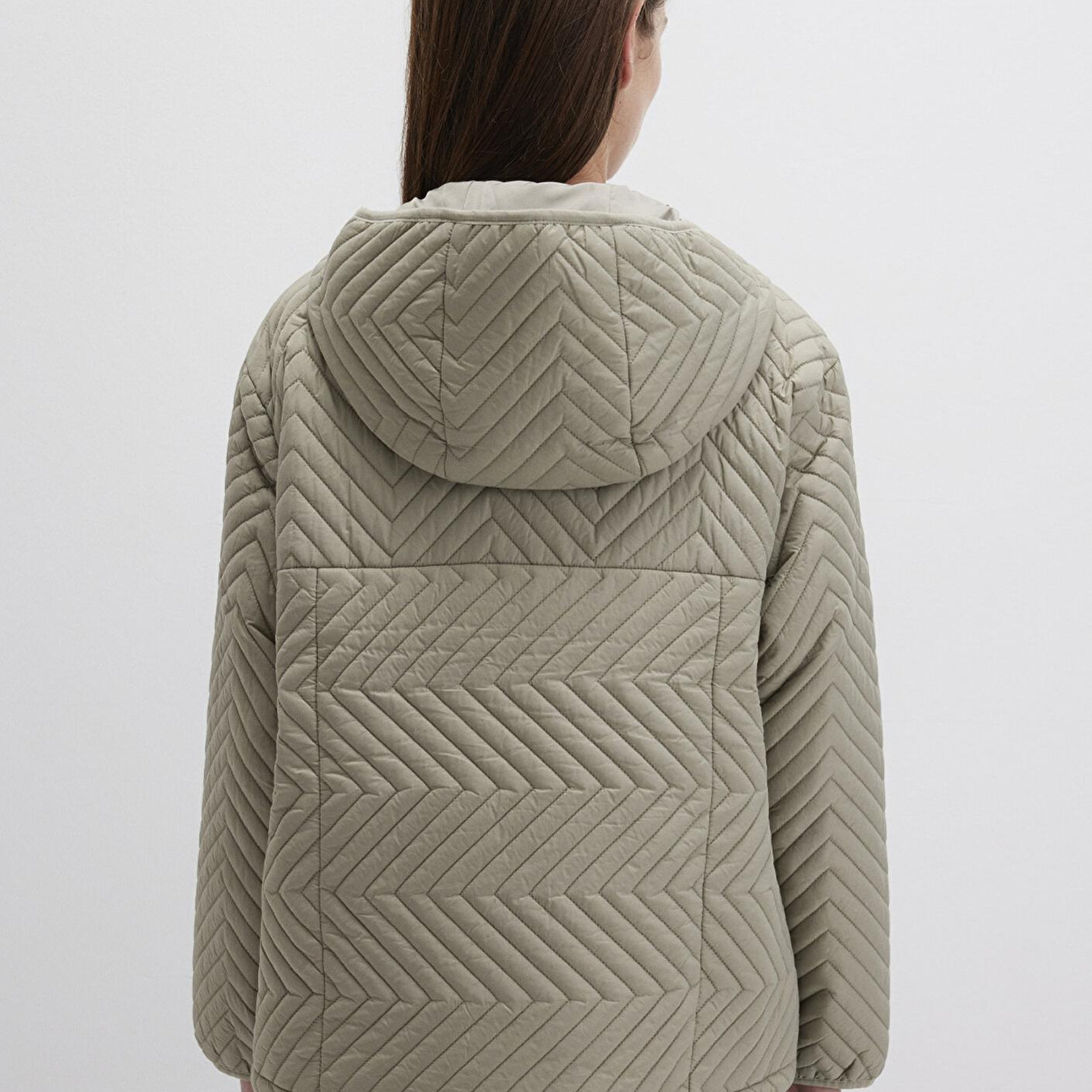 Mavi Kapüşonlu Kapitone Yeşil Ceket Loose Fit / Bol Rahat Kesim 1110460-70354