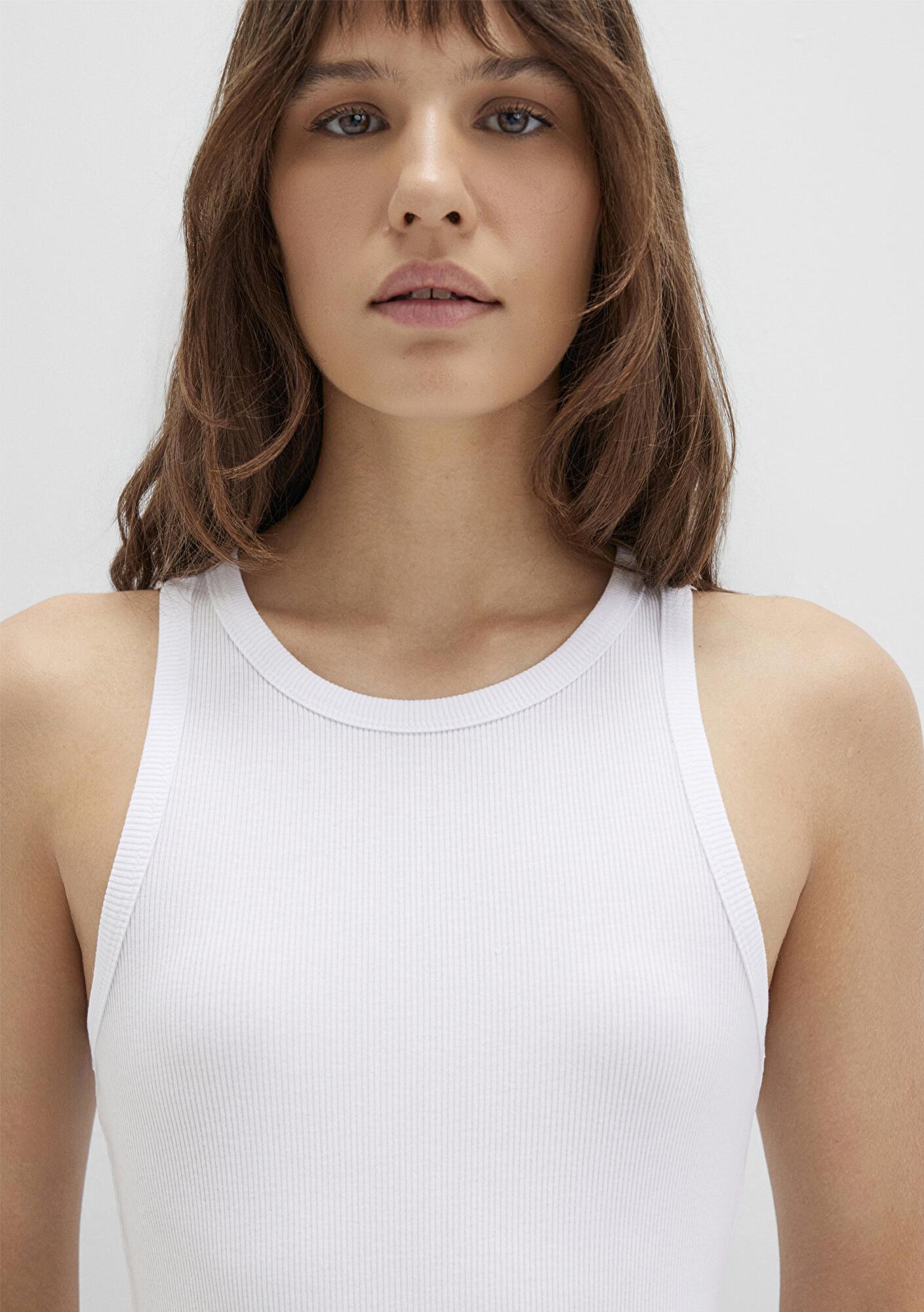 Mavi Halter Yaka Beyaz Basic Atlet Slim Fit / Dar Kesim 1612462-620