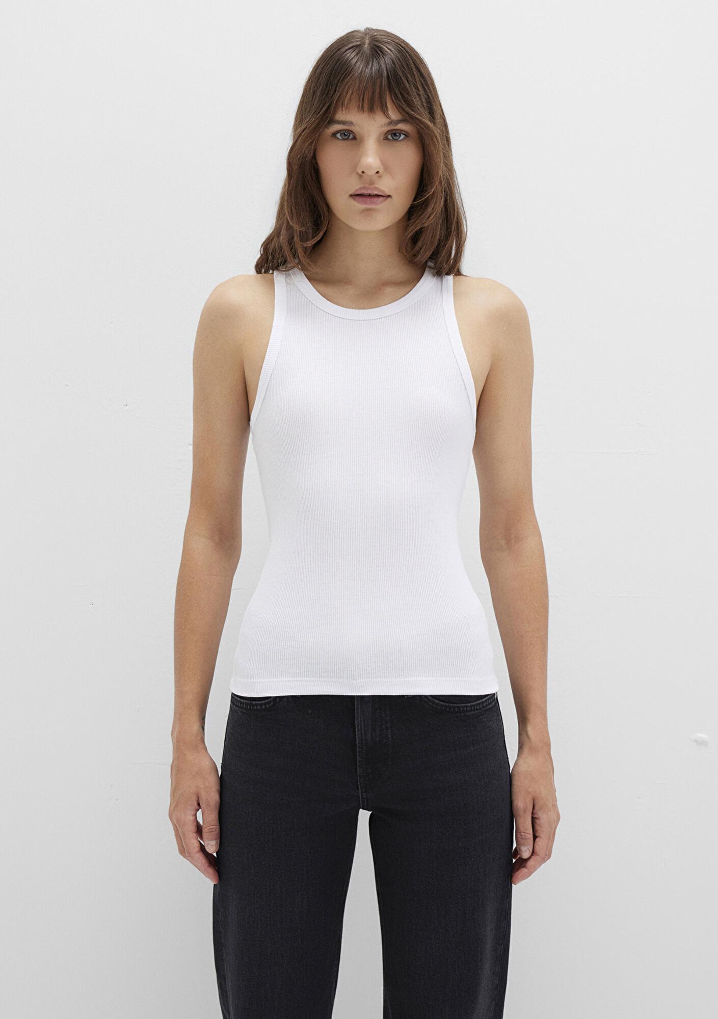 Mavi Halter Yaka Beyaz Basic Atlet Slim Fit / Dar Kesim 1612462-620