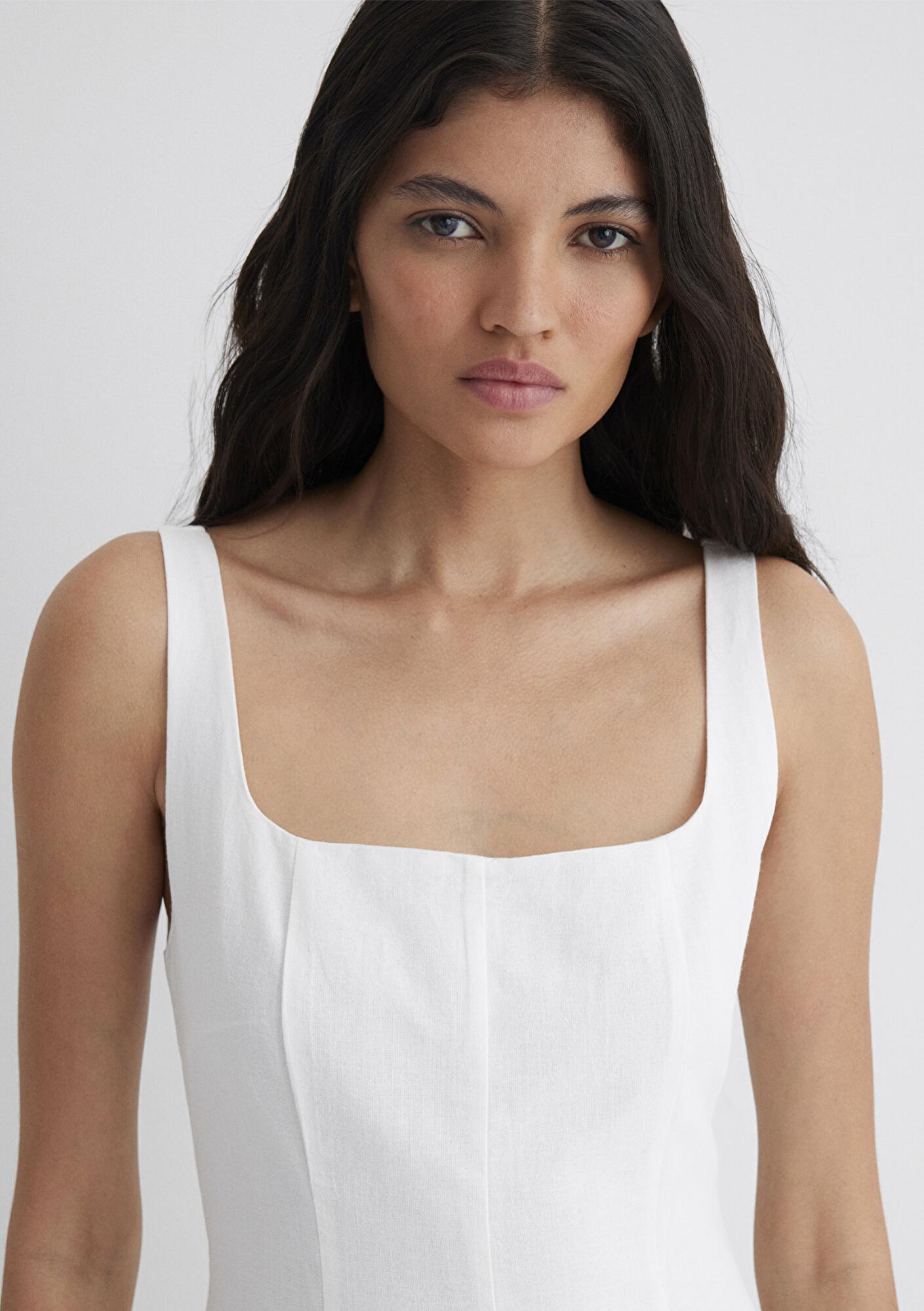 Mavi Askılı Beyaz Uzun Elbise 1310479-620