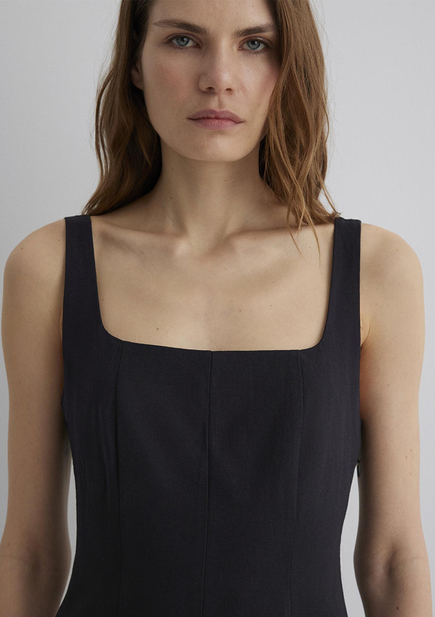 Mavi Askılı Siyah Uzun Elbise 1310479-900