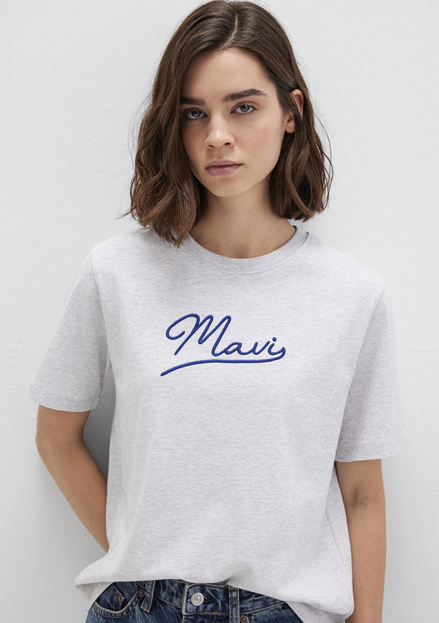 Mavi Mavi Nakışlı Gri Tişört Regular Fit / Normal Kesim 1612421-87033