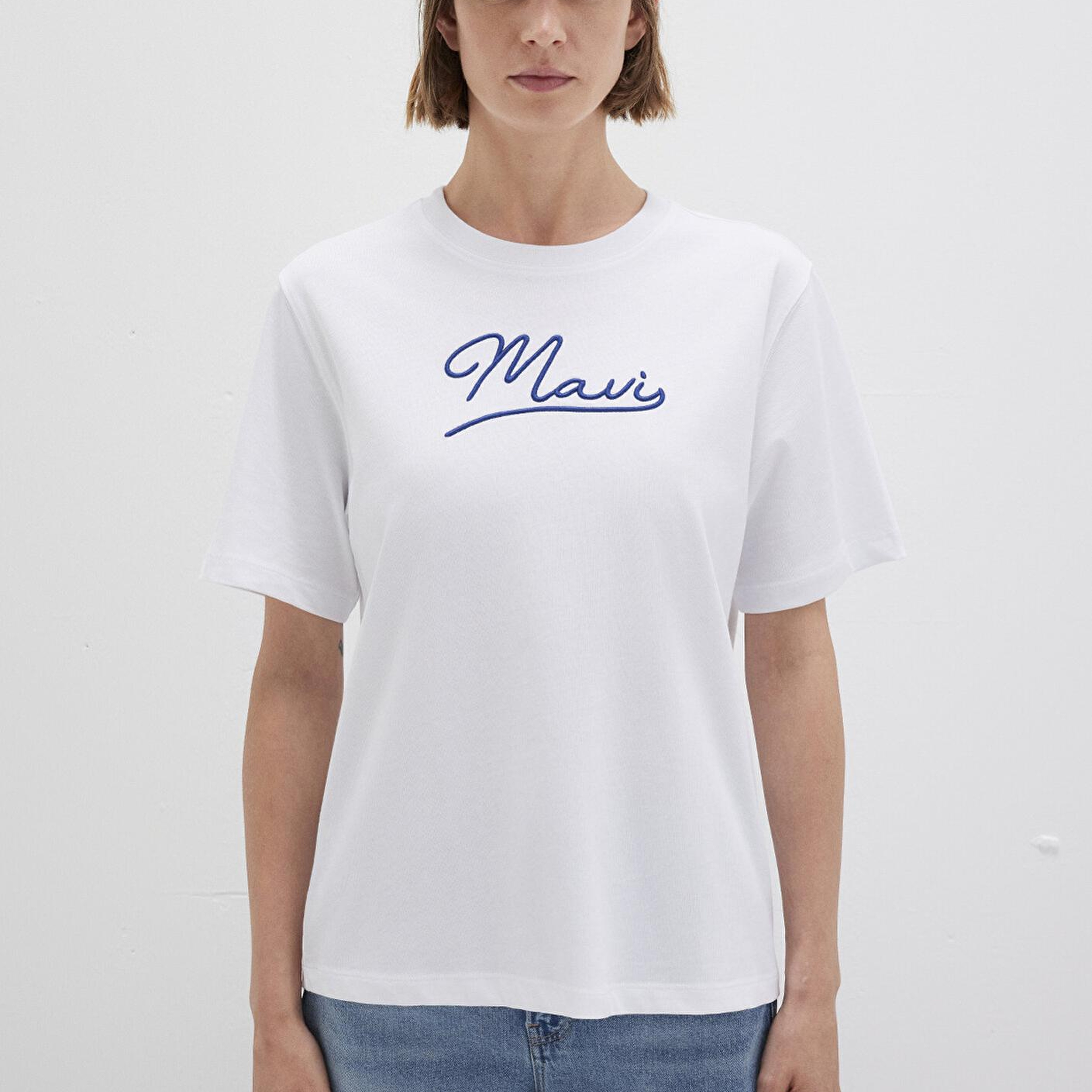 Mavi Mavi Nakışlı Beyaz Tişört Regular Fit / Normal Kesim 1612421-620