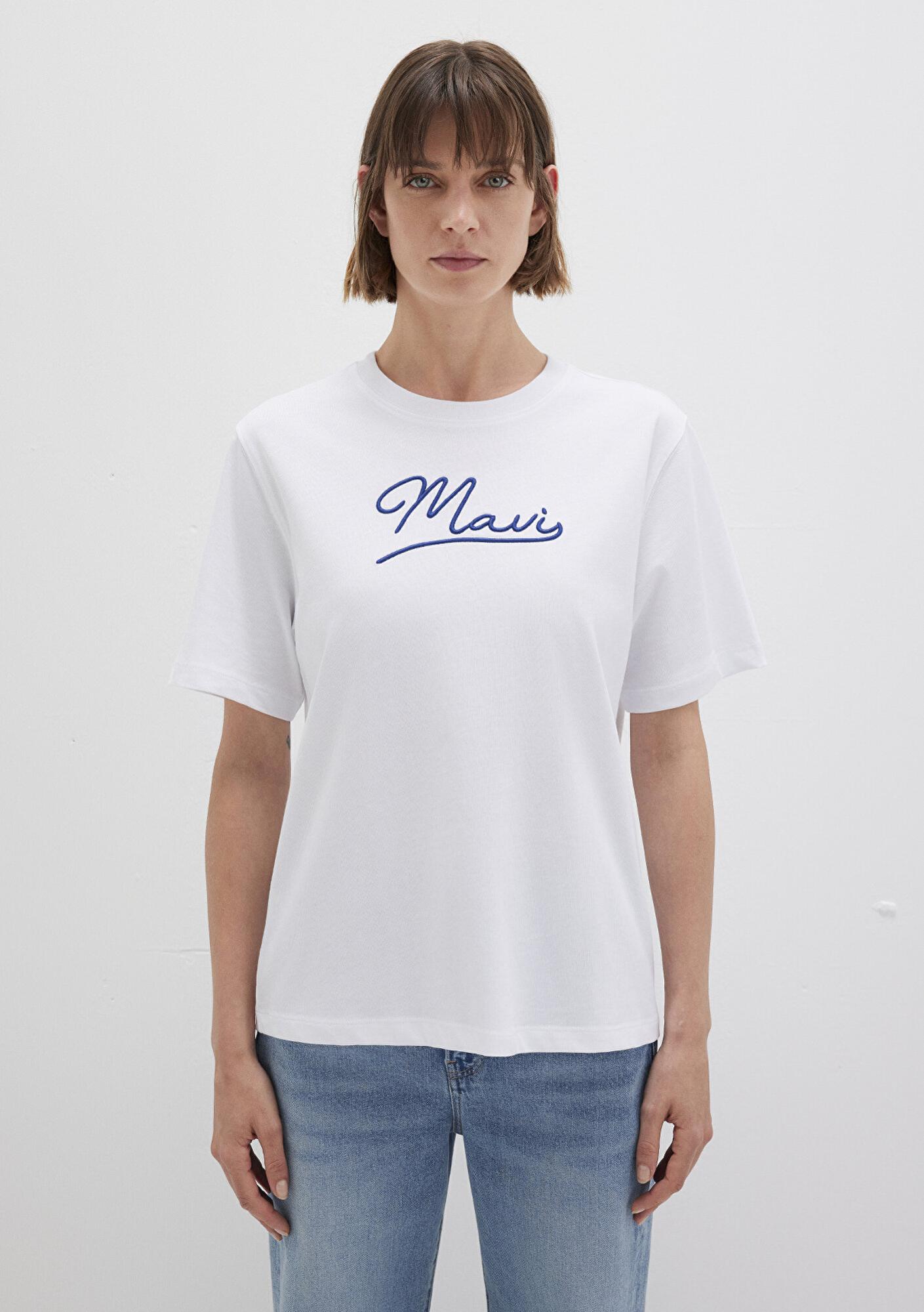 Mavi Mavi Nakışlı Beyaz Tişört Regular Fit / Normal Kesim 1612421-620