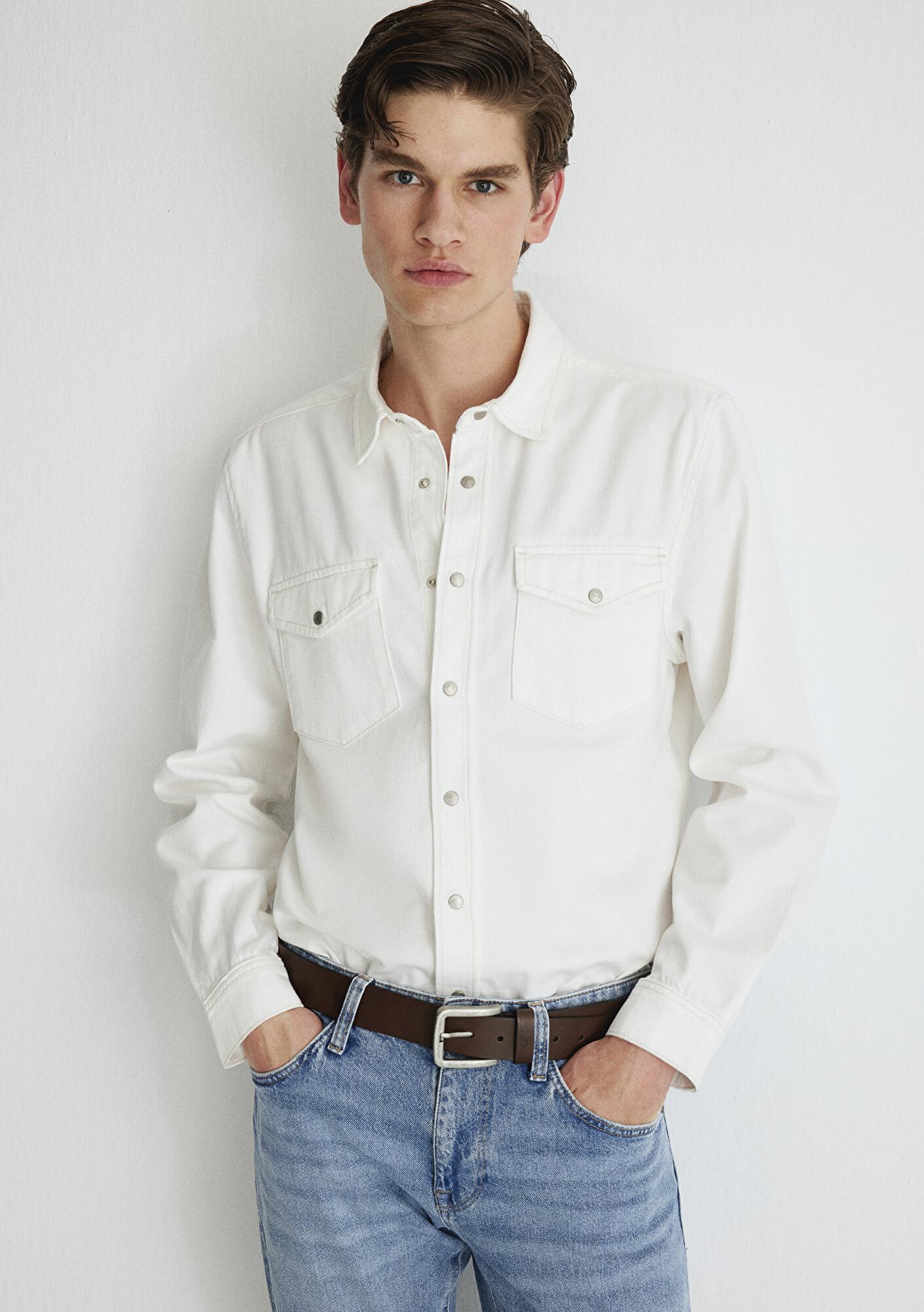 Mavi Ted Ekru Jean Gömlek Slim Fit / Dar Kesim 0210909-86620