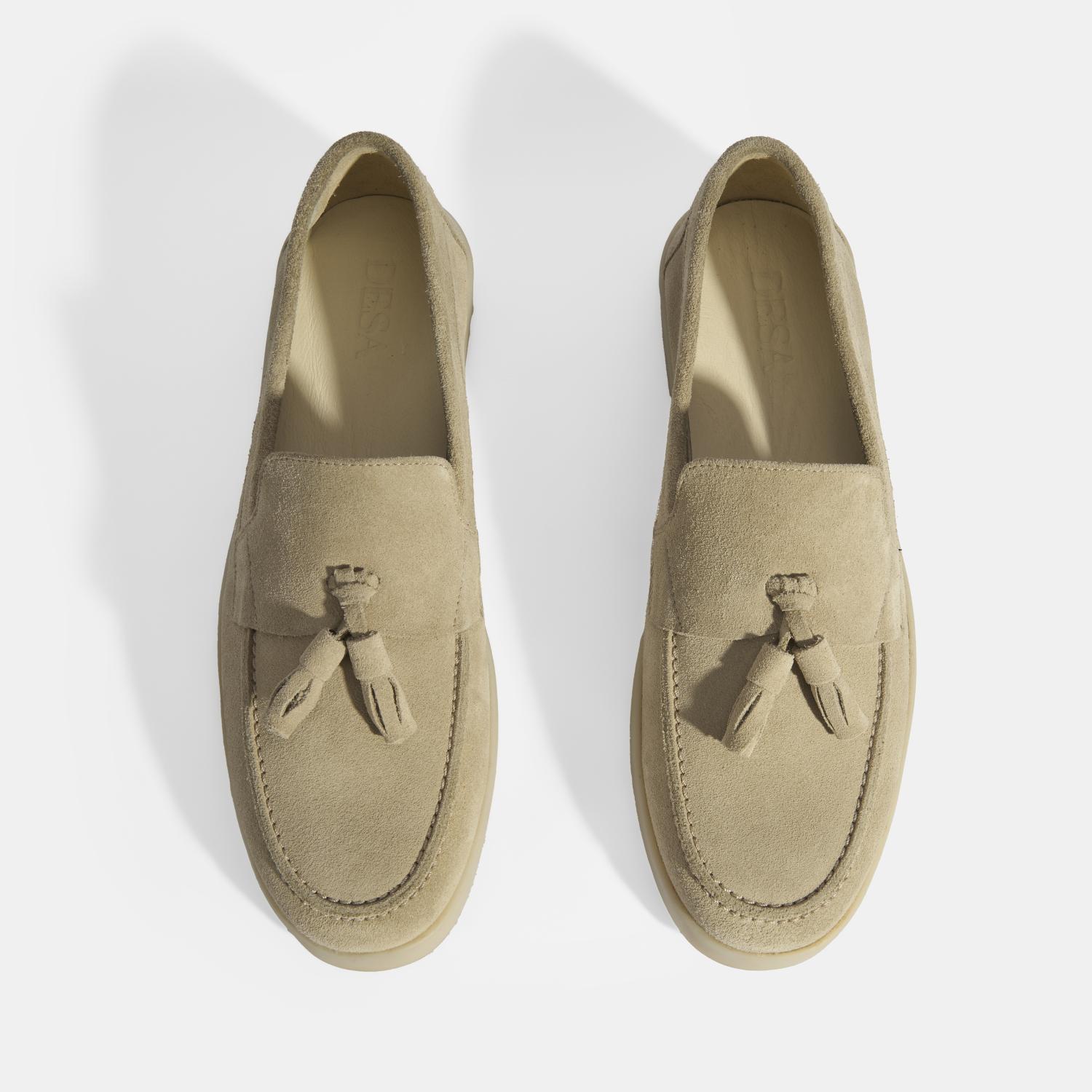 Bej Erkek Süet Püsküllü Loafer