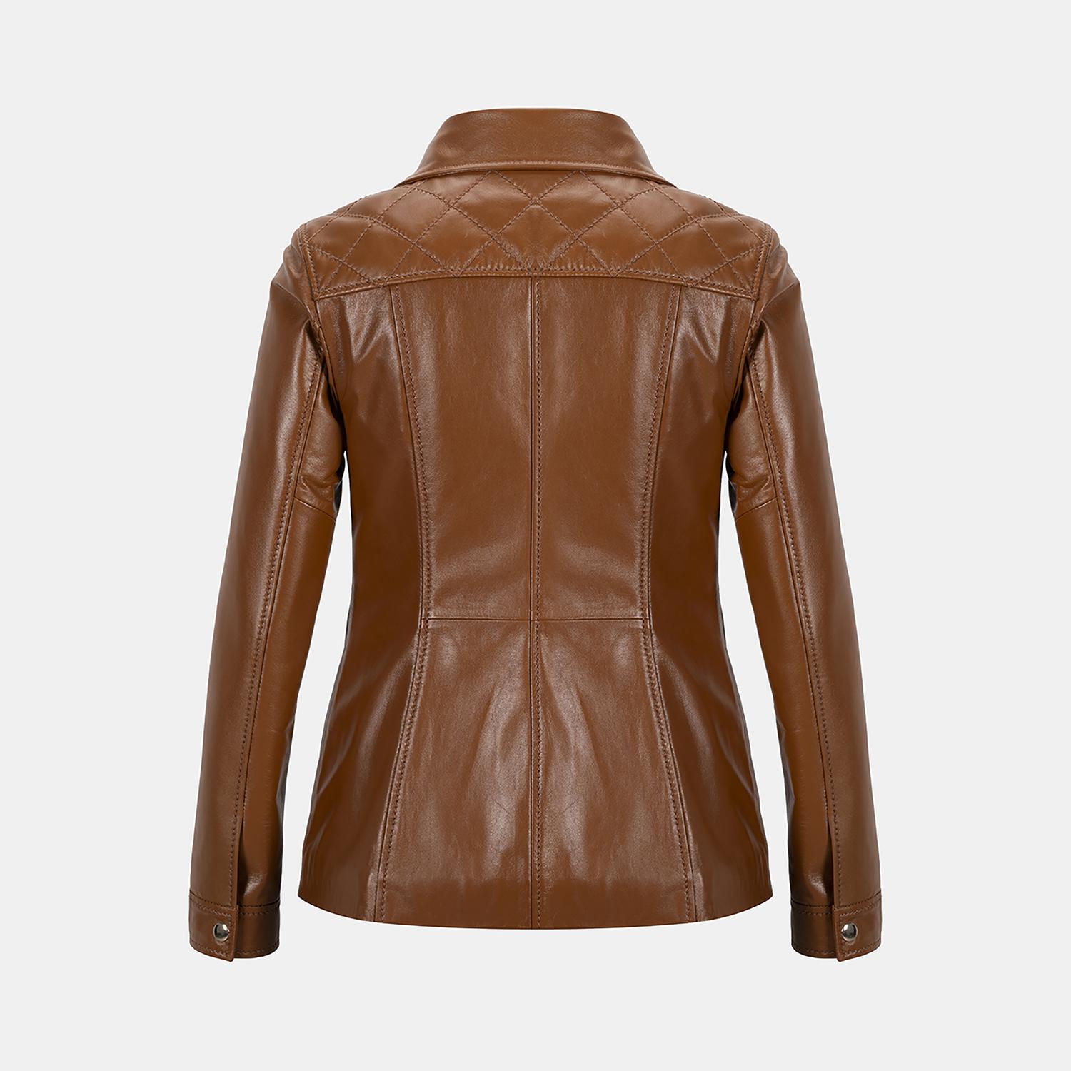 Kadın Taba Yüksek Hakim Yakalı Deri Ceket