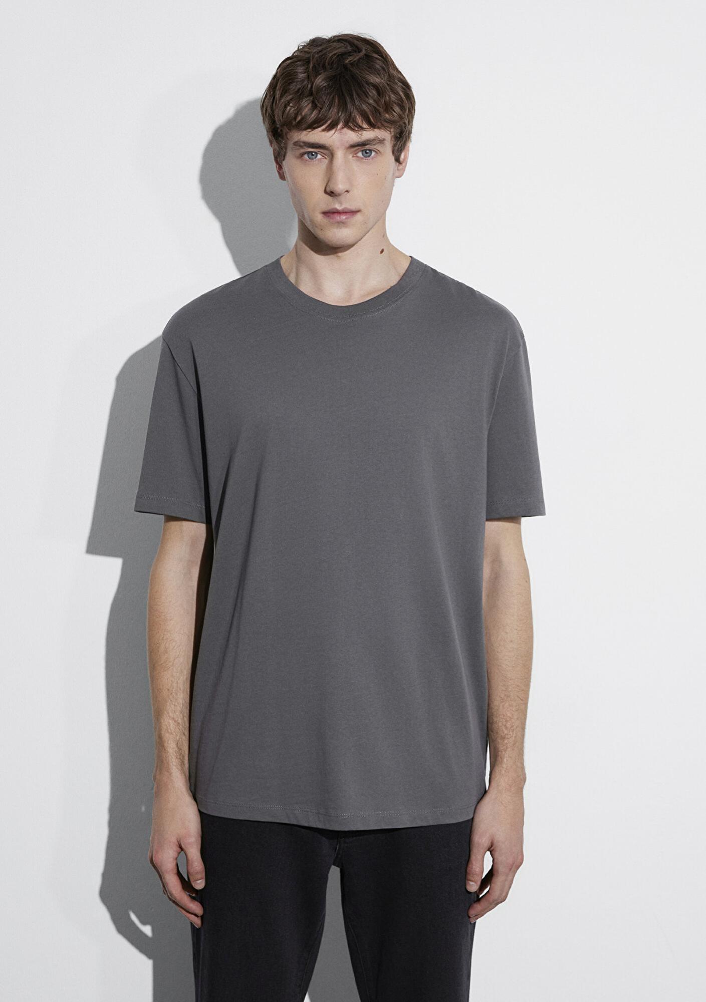 Mavi Antrasit Basic Tişört Loose Fit / Bol Rahat Kesim 066249-86569