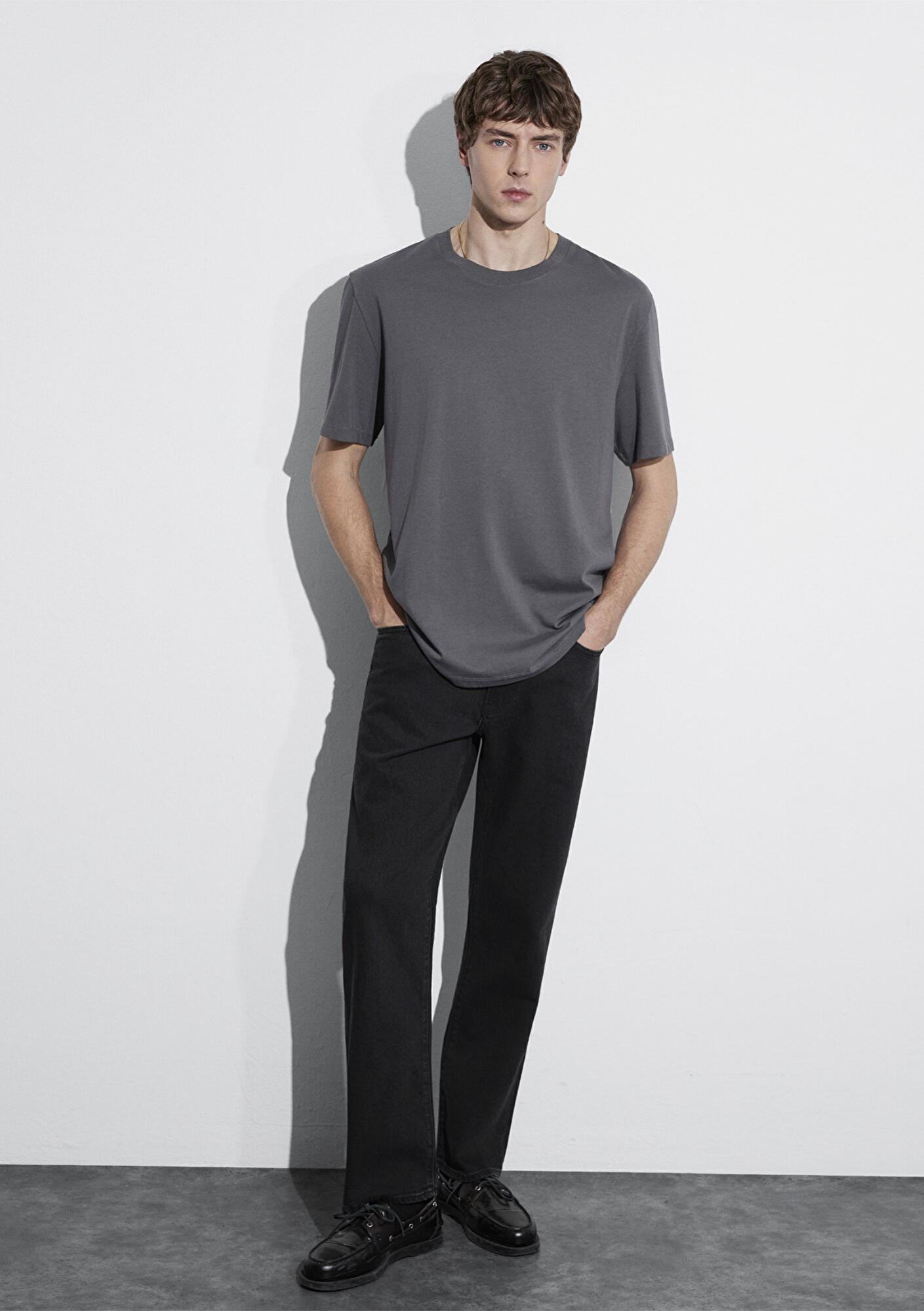 Mavi Antrasit Basic Tişört Loose Fit / Bol Rahat Kesim 066249-86569