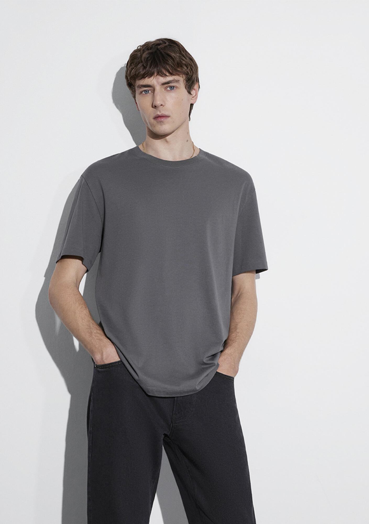 Mavi Antrasit Basic Tişört Loose Fit / Bol Rahat Kesim 066249-86569