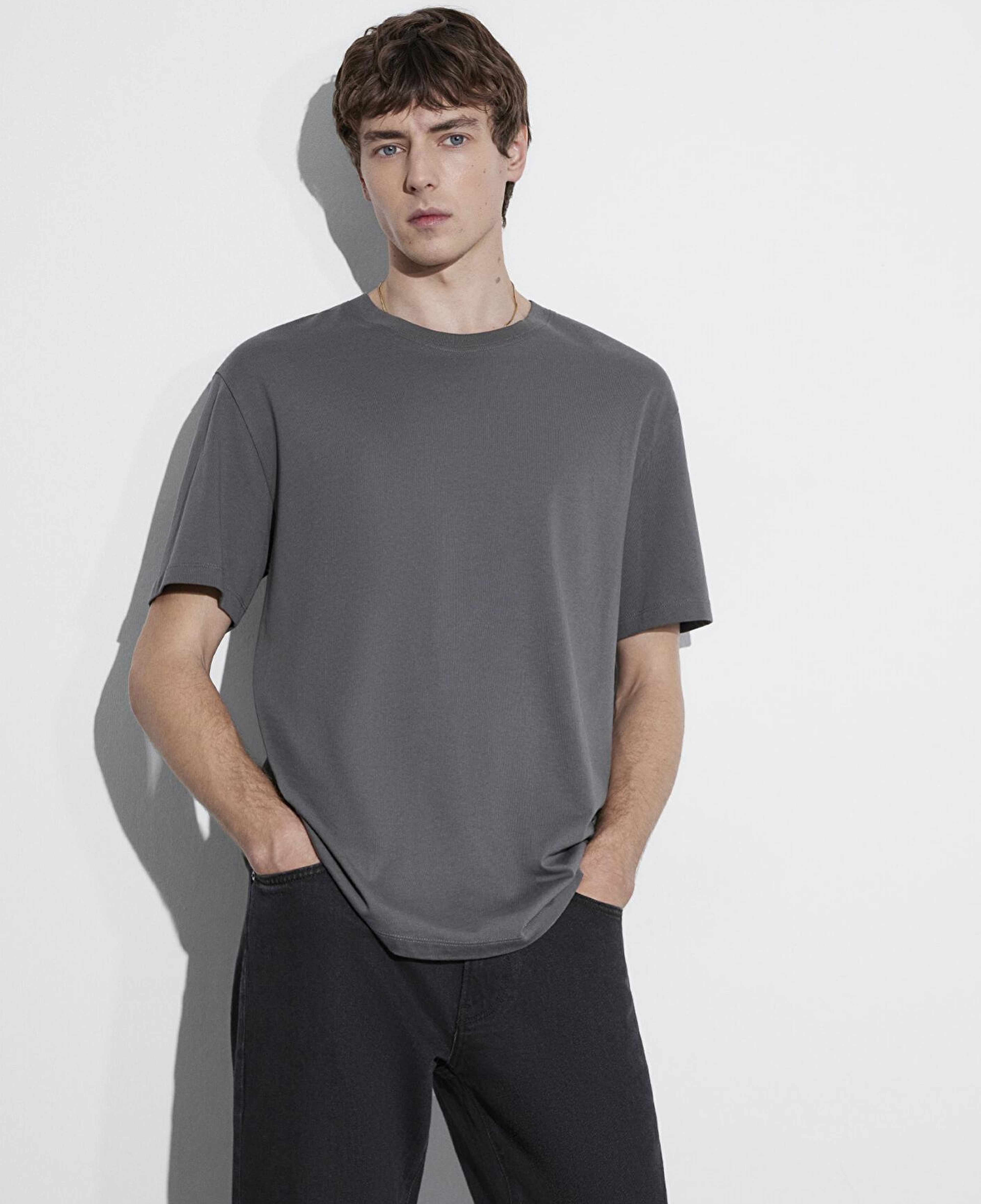 Mavi Antrasit Basic Tişört Loose Fit / Bol Rahat Kesim 066249-86569