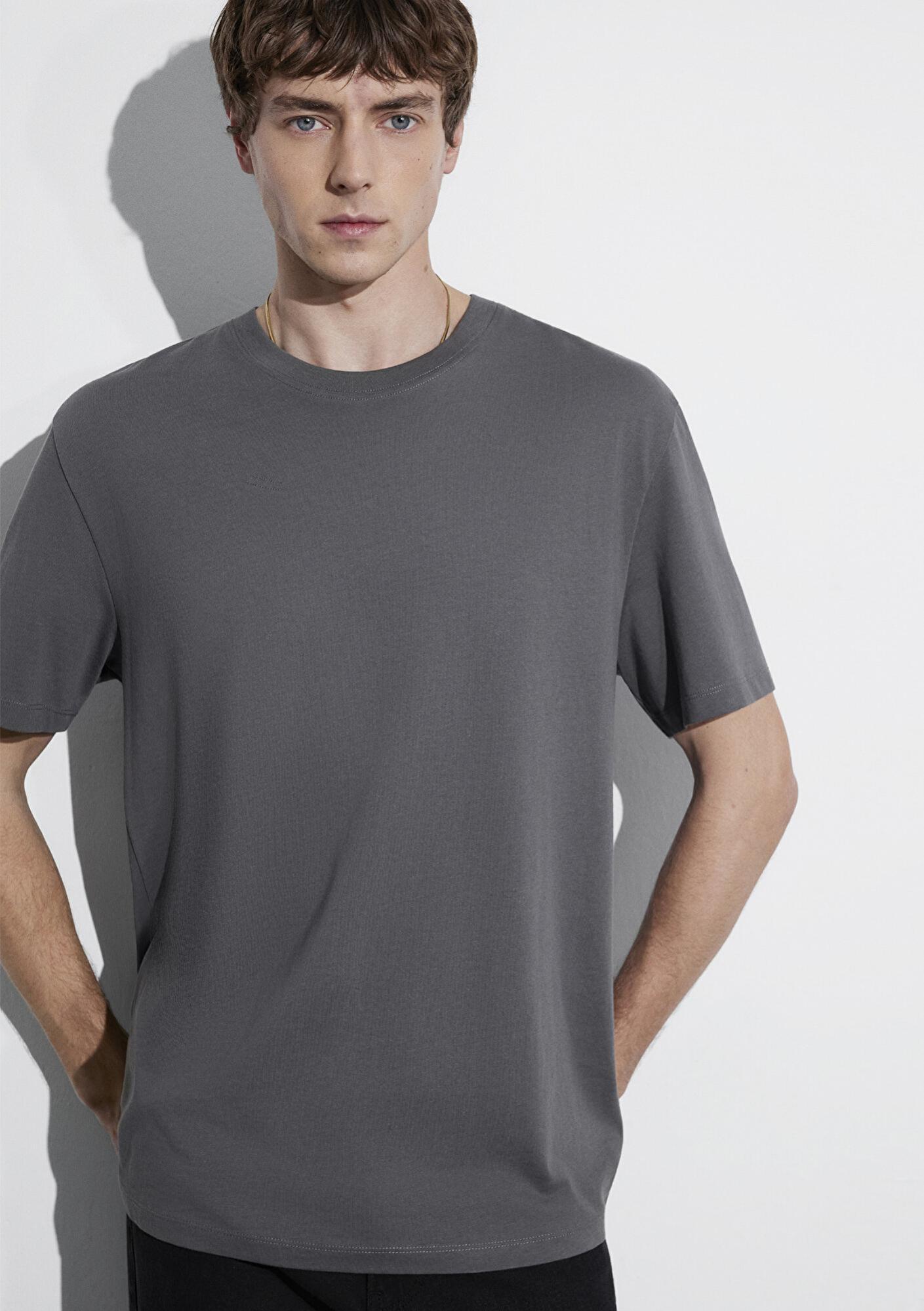 Mavi Antrasit Basic Tişört Loose Fit / Bol Rahat Kesim 066249-86569