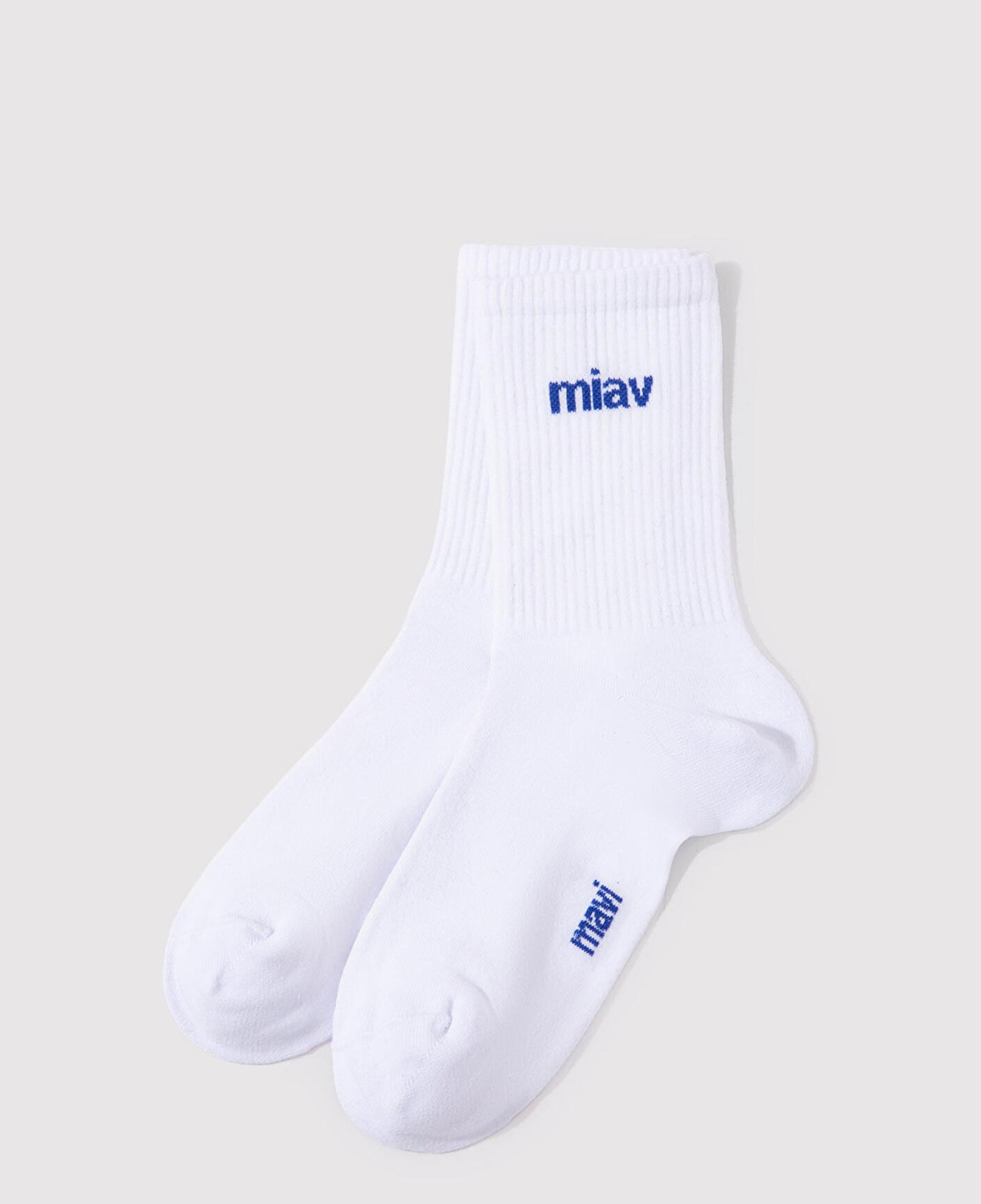 Mavi Miav Baskılı Beyaz Soket Çorap 1912598-620