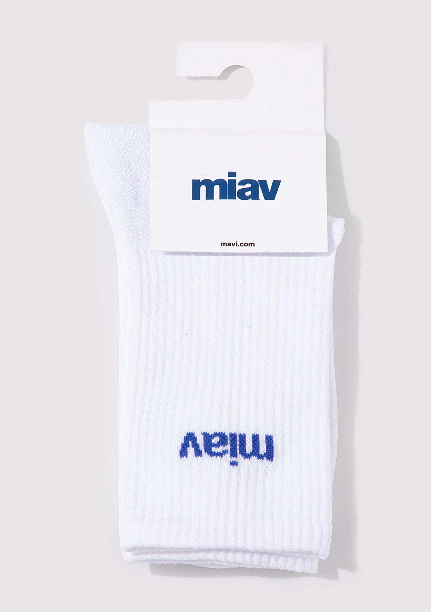 Mavi Miav Baskılı Beyaz Soket Çorap 1912598-620