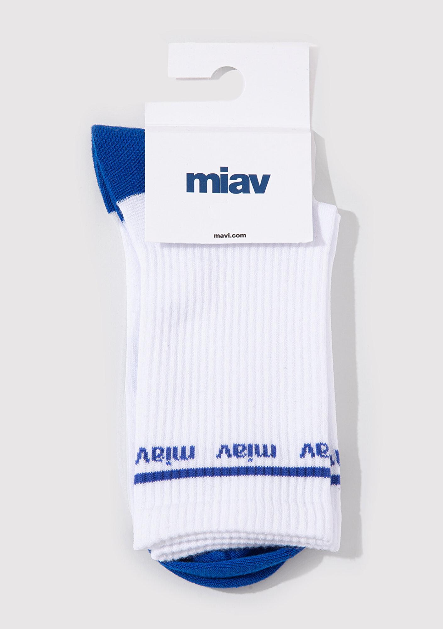 Mavi Miav Baskılı Beyaz Soket Çorap 1912600-620