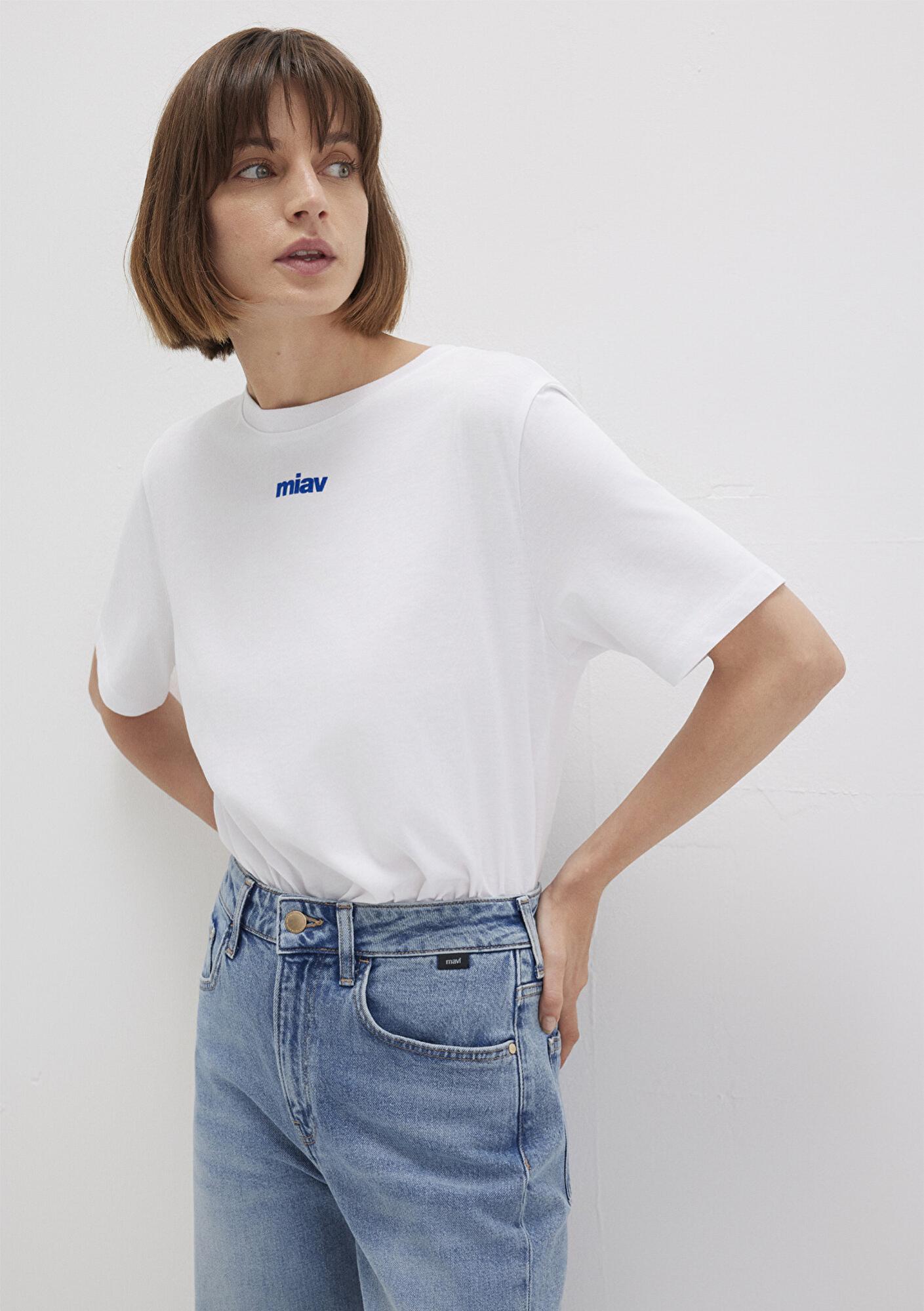 Mavi Mini Miav Baskılı Beyaz Tişört Regular Fit / Normal Kesim 1612452-620