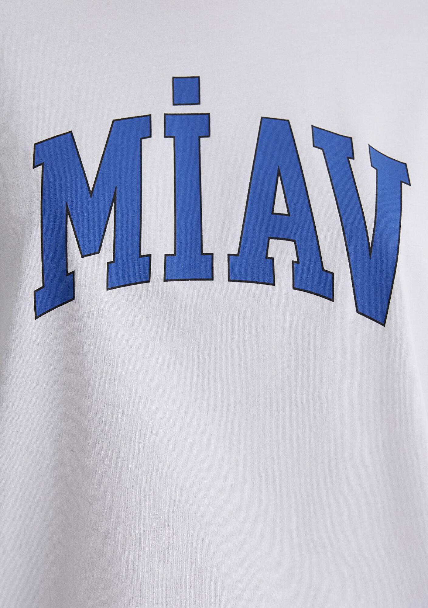Mavi Miav Baskılı Beyaz Tişört Loose Fit / Bol Rahat Kesim 1612457-620