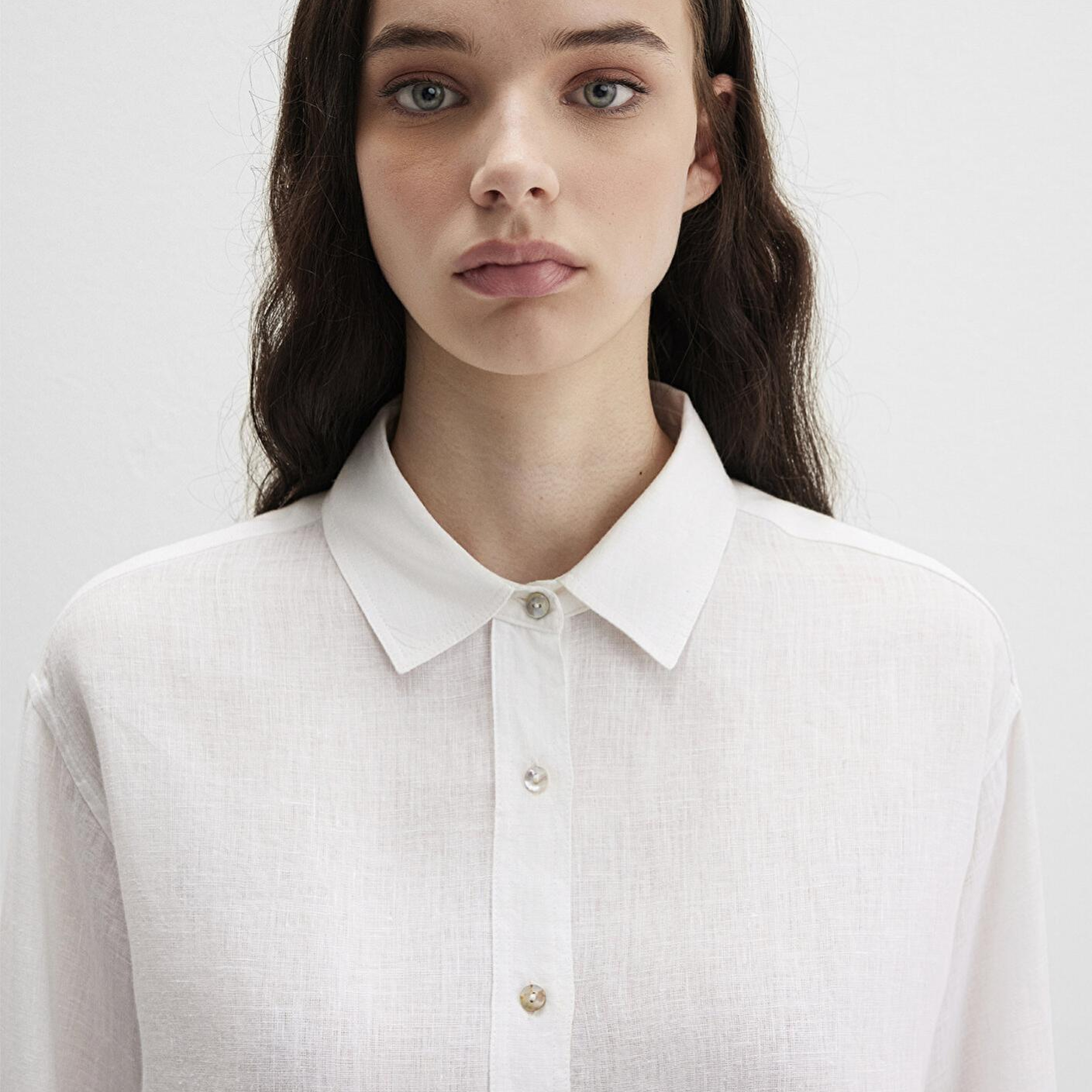 Mavi Beyaz Keten Gömlek Loose Fit / Bol Rahat Kesim 1210747-620