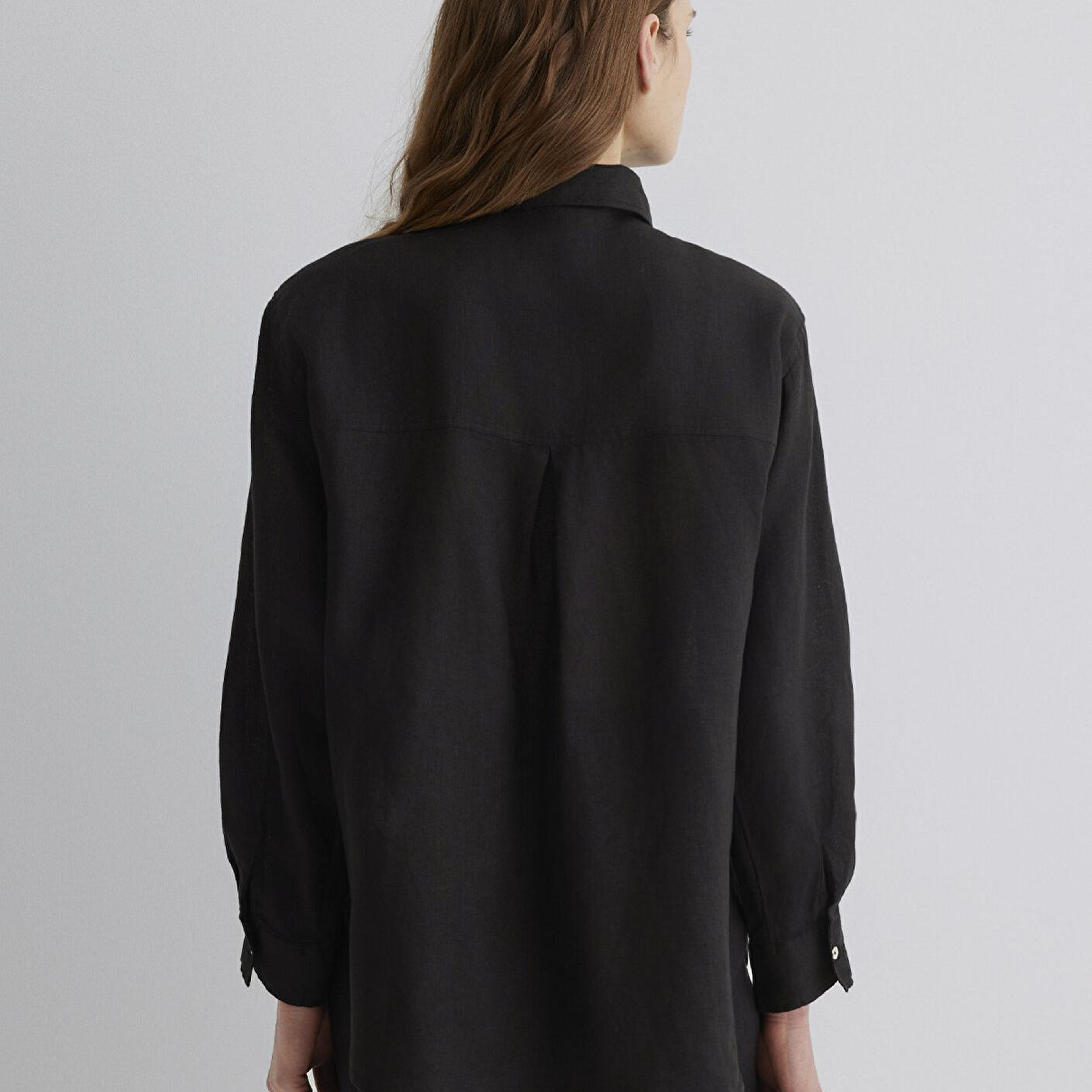 Mavi Siyah Keten Gömlek Loose Fit / Bol Rahat Kesim 1210747-900