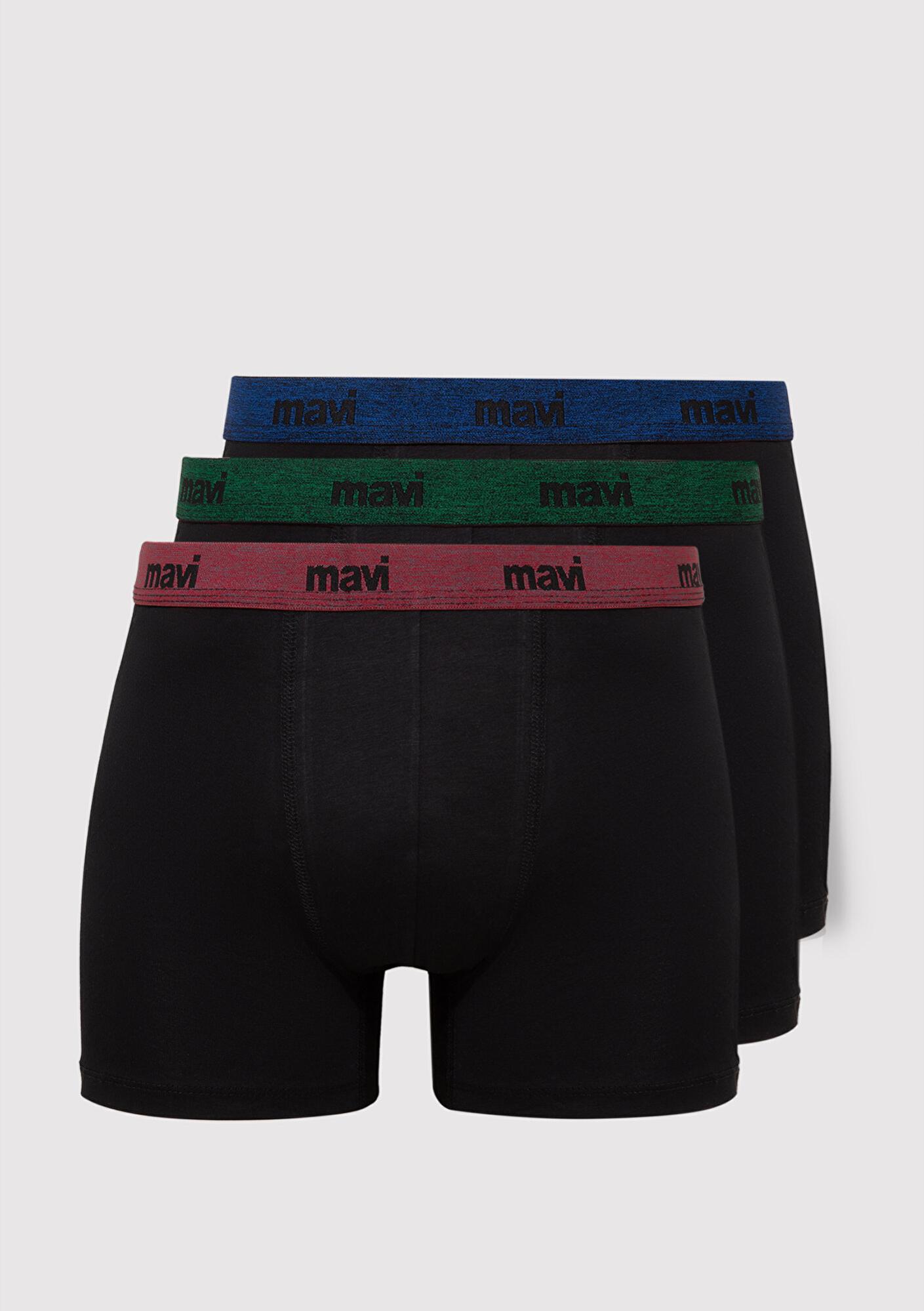 Mavi 3lü Siyah Basic Boxer 0911408-85585