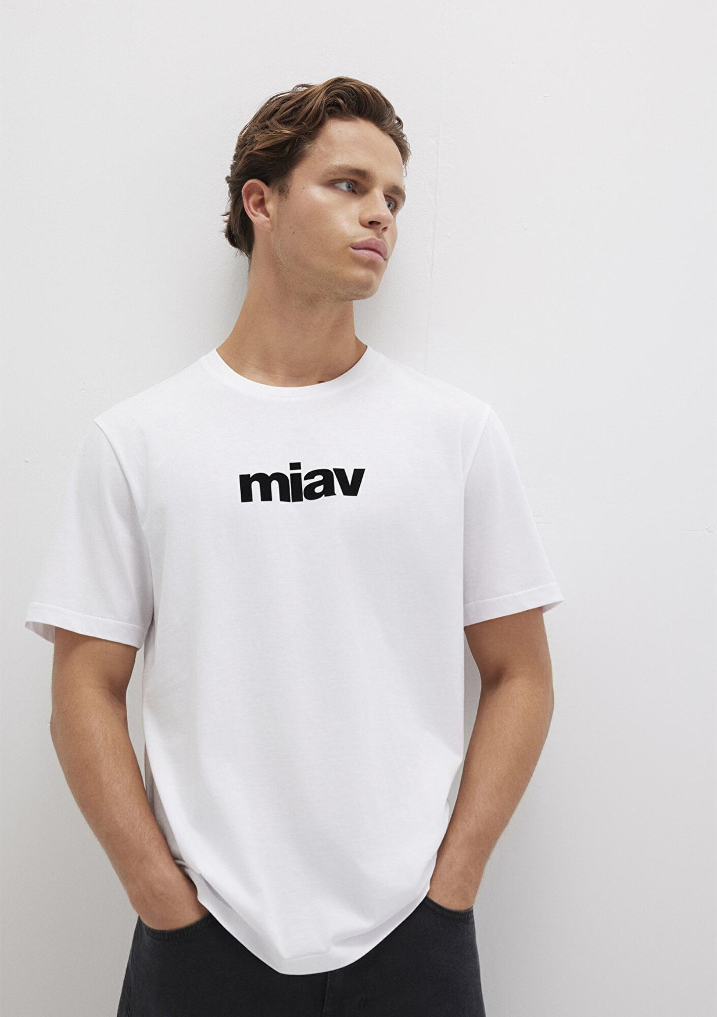 Mavi Siyah Miav Baskılı Beyaz Tişört Regular Fit / Normal Kesim 067153-602