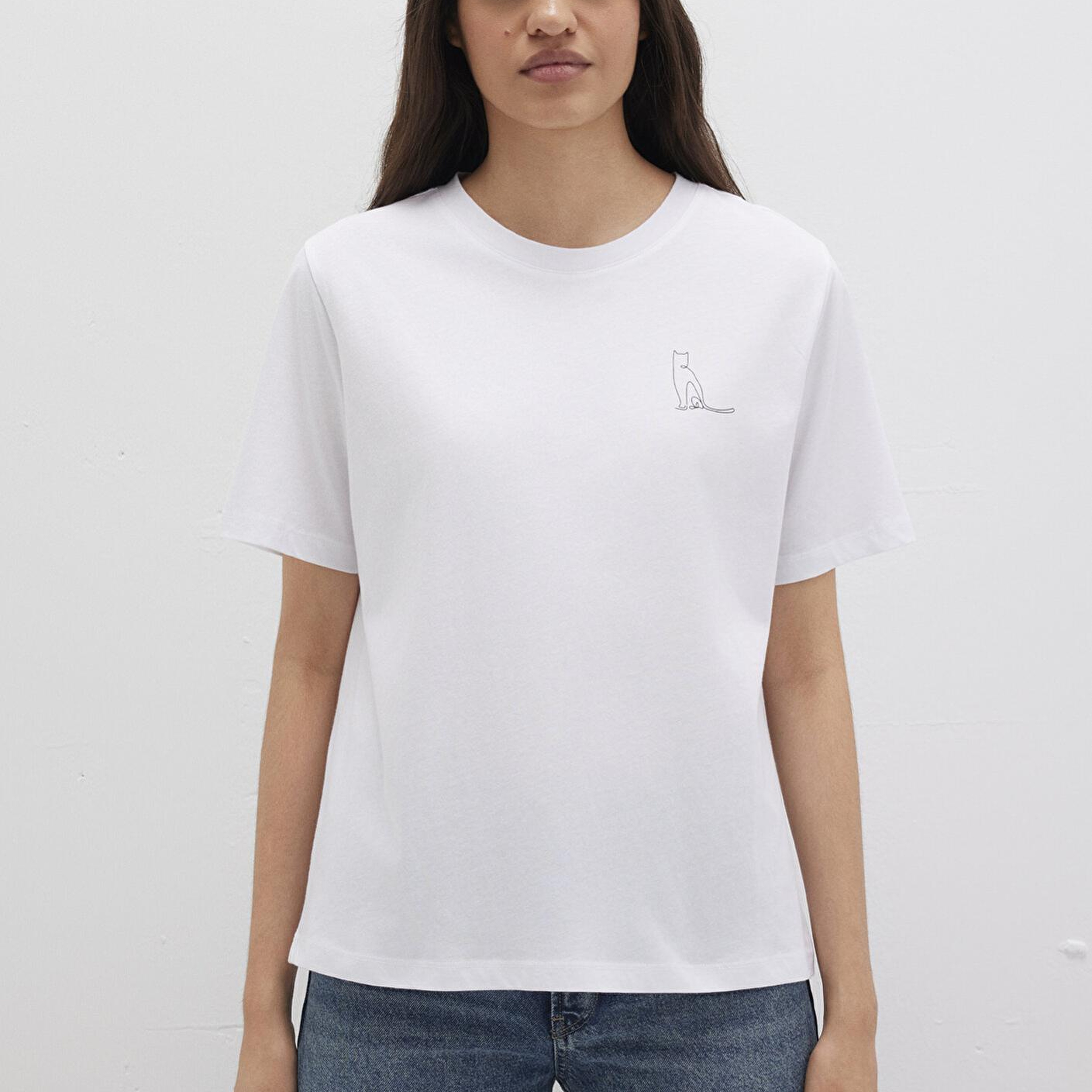 Mavi Kedi Baskılı Beyaz Tişört Regular Fit / Normal Kesim 1612298-620