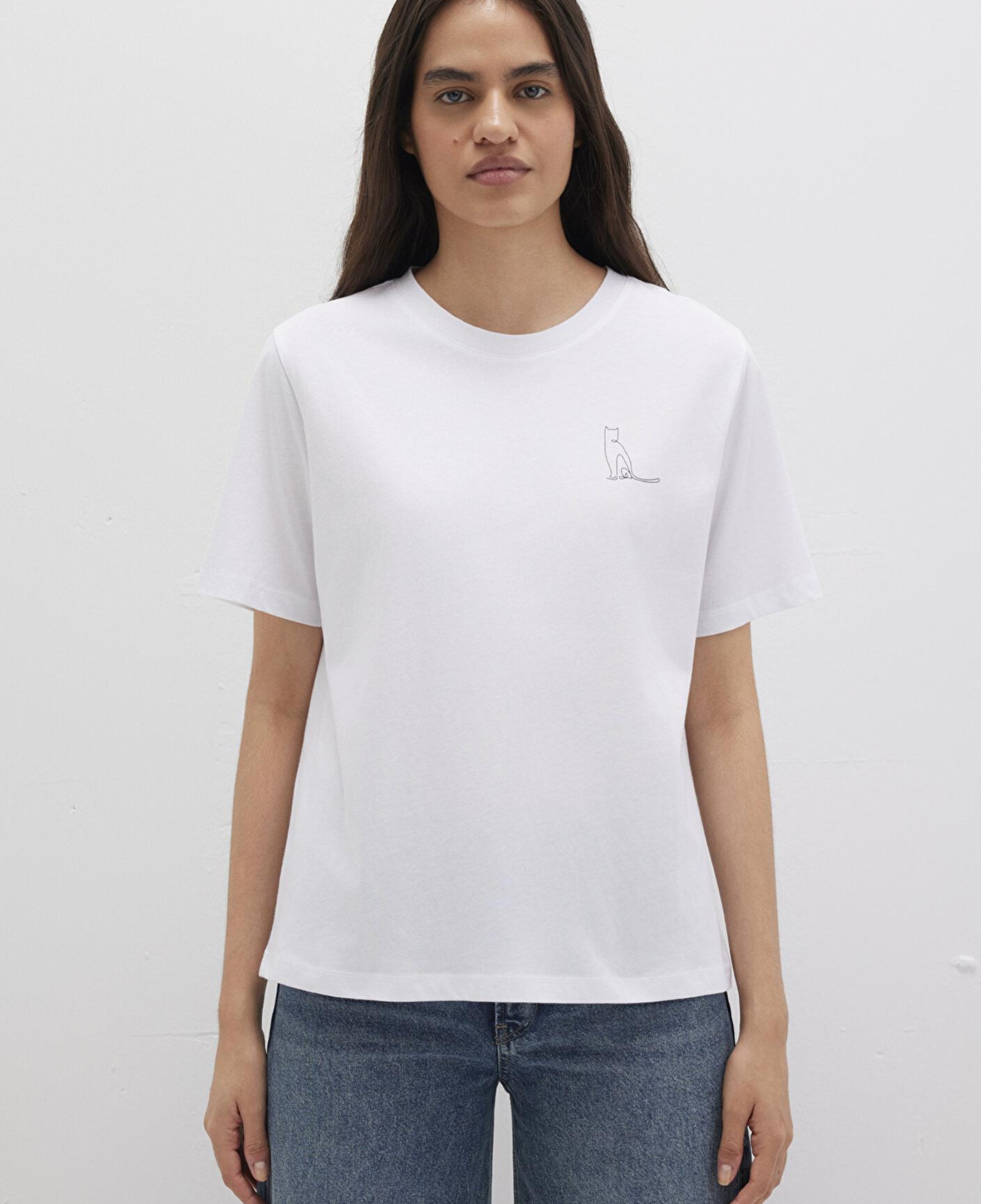 Mavi Kedi Baskılı Beyaz Tişört Regular Fit / Normal Kesim 1612298-620