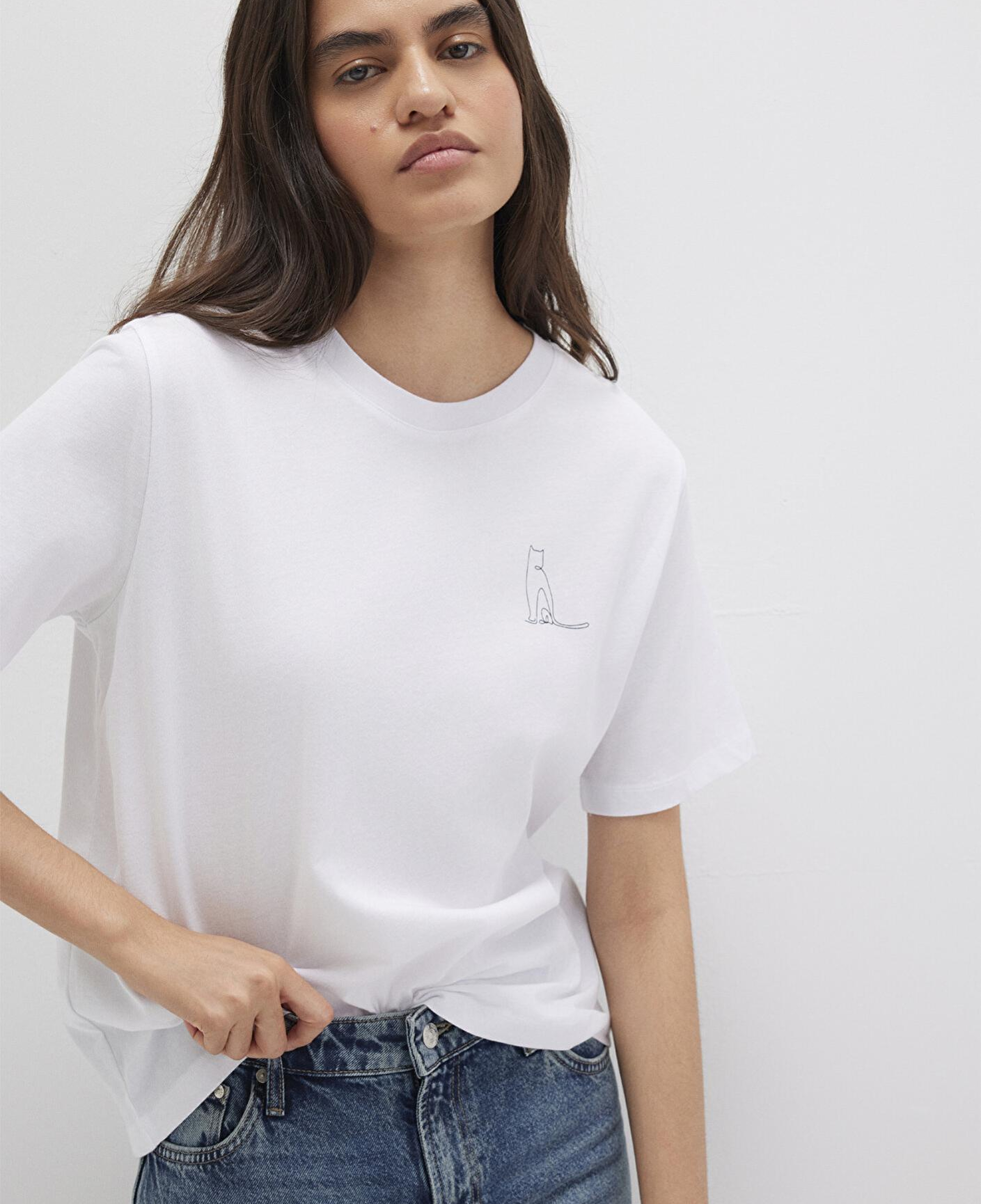 Mavi Kedi Baskılı Beyaz Tişört Regular Fit / Normal Kesim 1612298-620