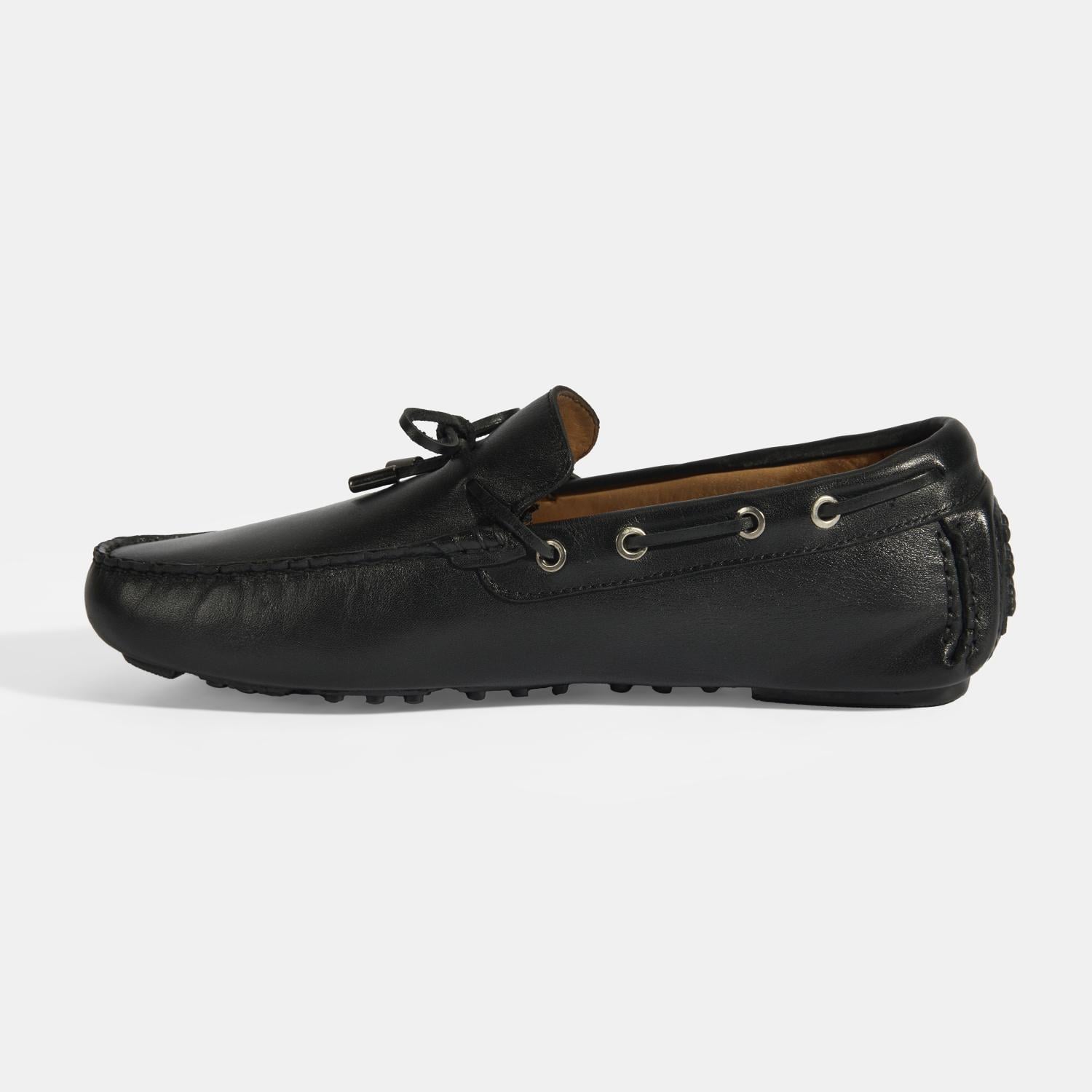 Erkek Siyah Bağcık Detaylı Slip-On Deri Loafer