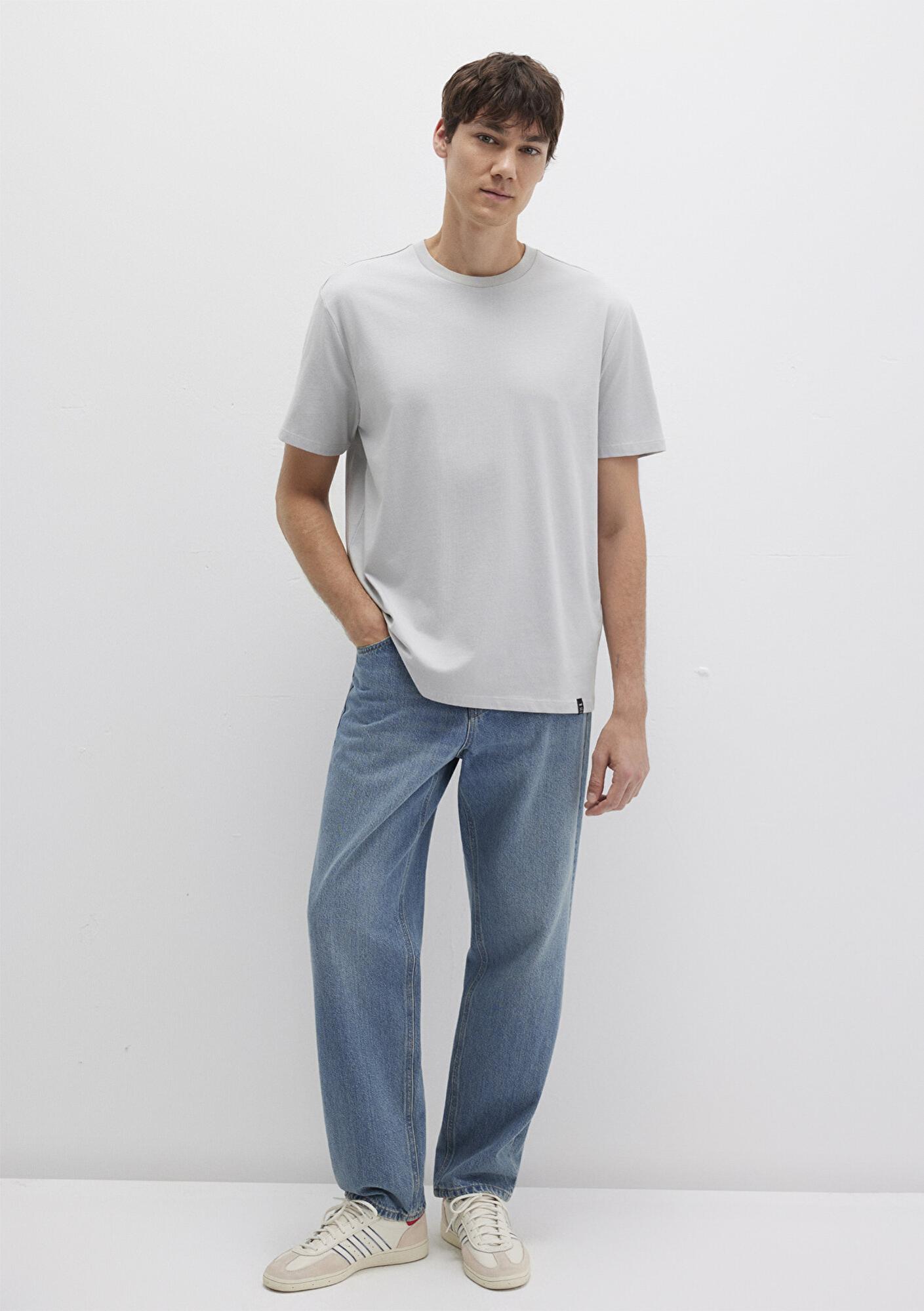 Mavi Etiket Detaylı Gri Basic Tişört Loose Fit / Bol Rahat Kesim 0611824-70075