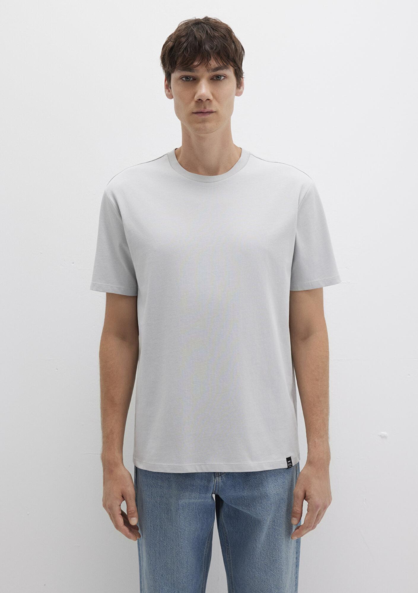 Mavi Etiket Detaylı Gri Basic Tişört Loose Fit / Bol Rahat Kesim 0611824-70075