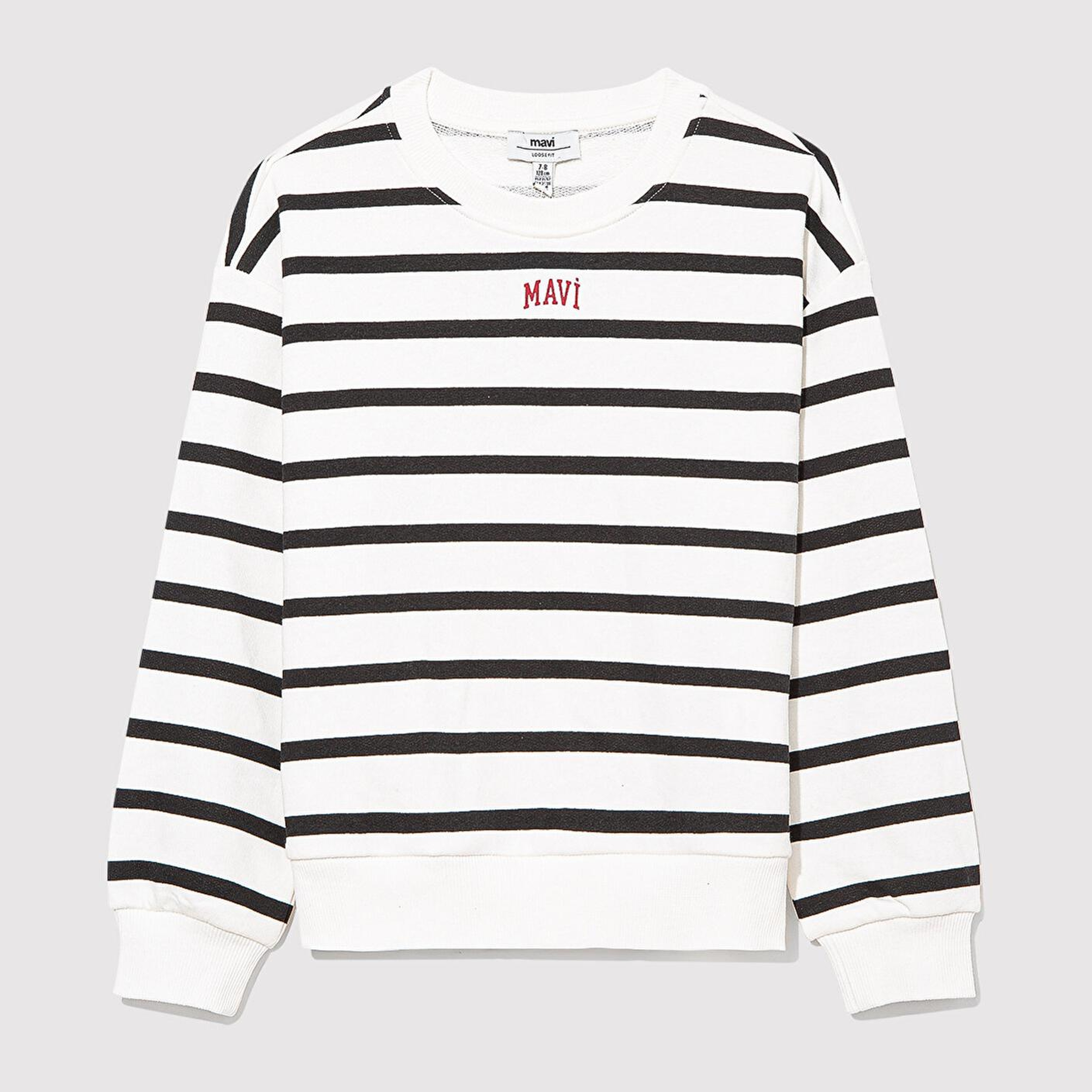 Mavi Mavi Logo Baskılı Siyah Çizgili Sweatshirt 7S10038-900