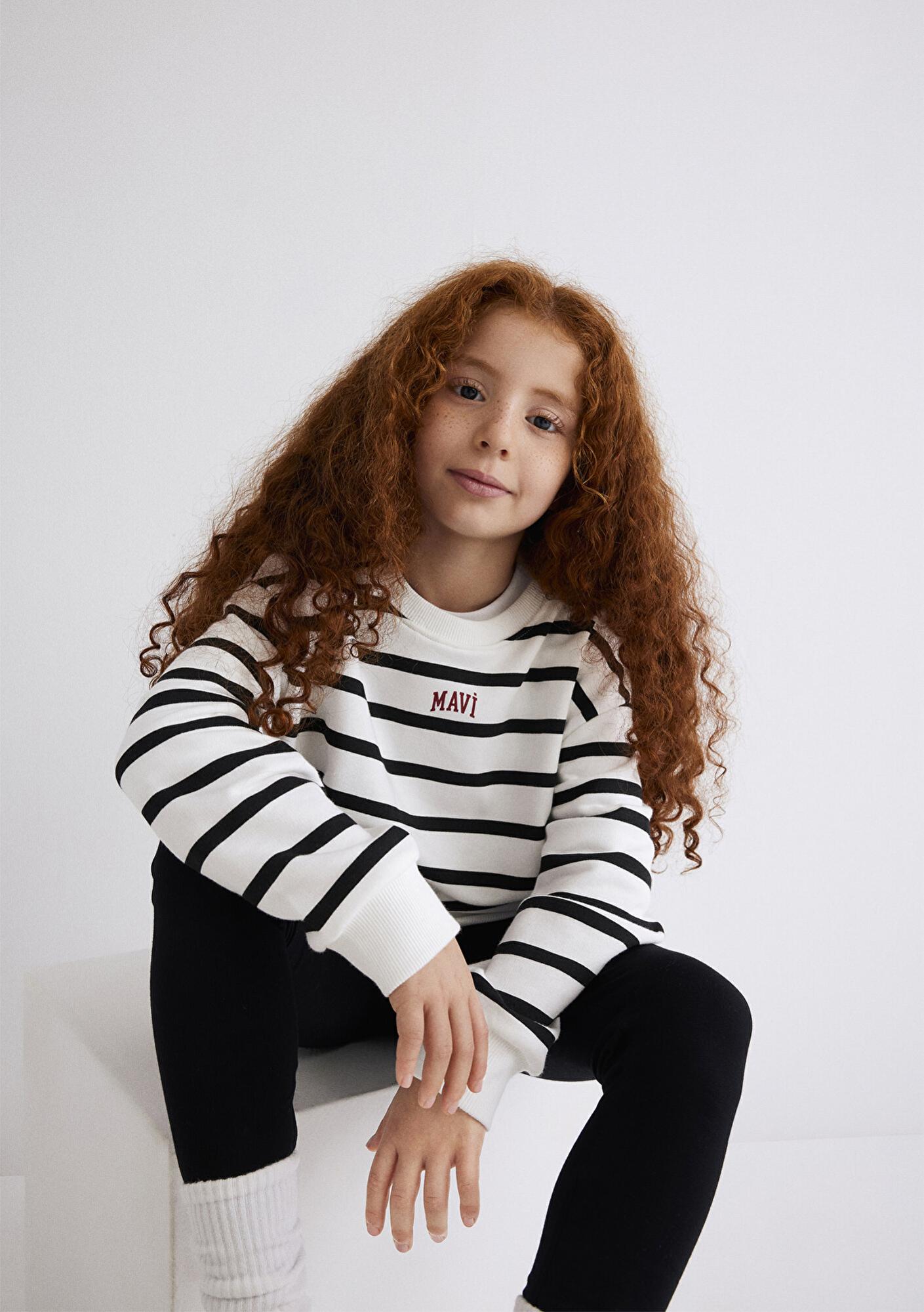 Mavi Mavi Logo Baskılı Siyah Çizgili Sweatshirt 7S10038-900