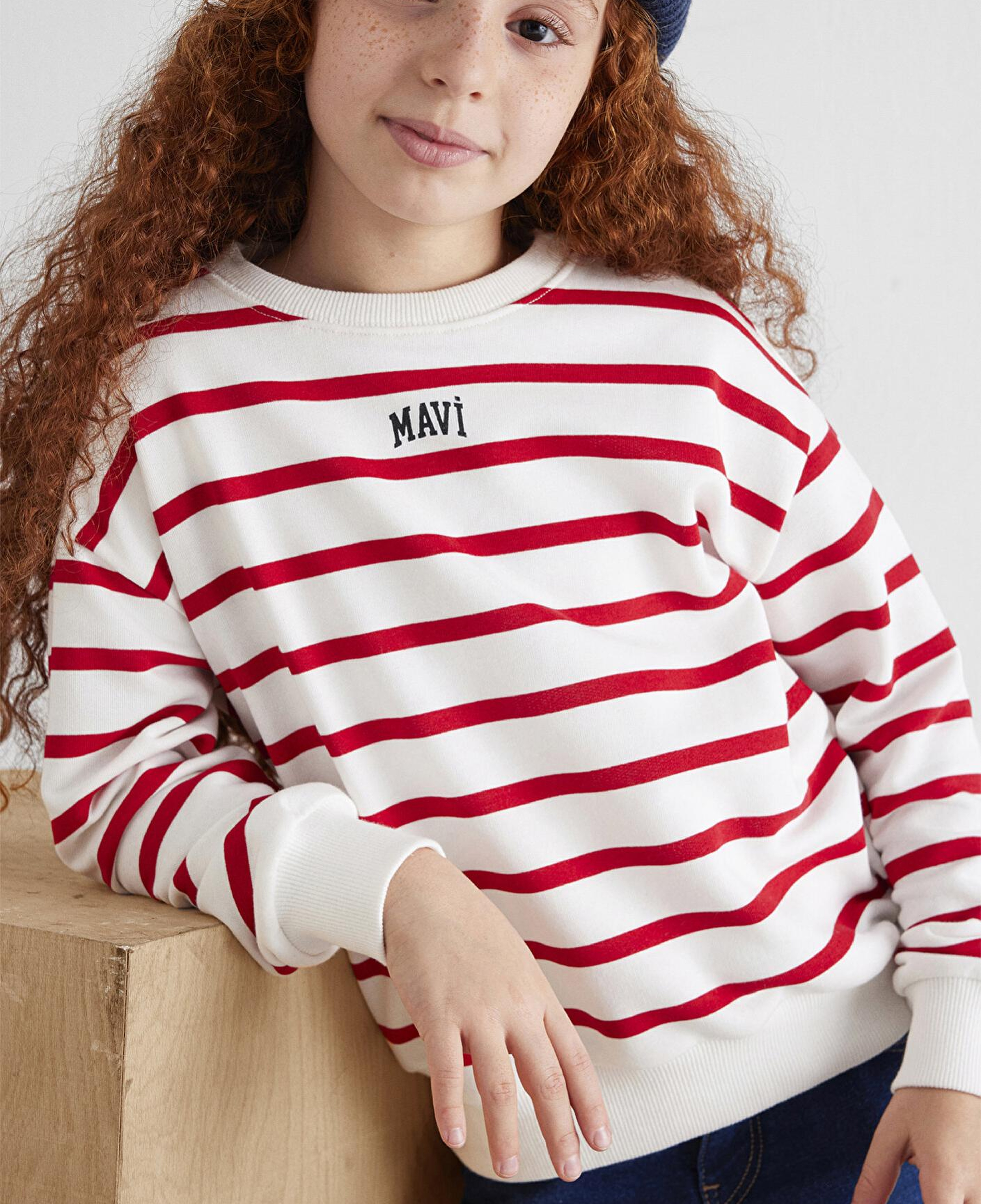 Mavi Mavi Logo Baskılı Kırmızı Çizgili Sweatshirt 7S10038-82054