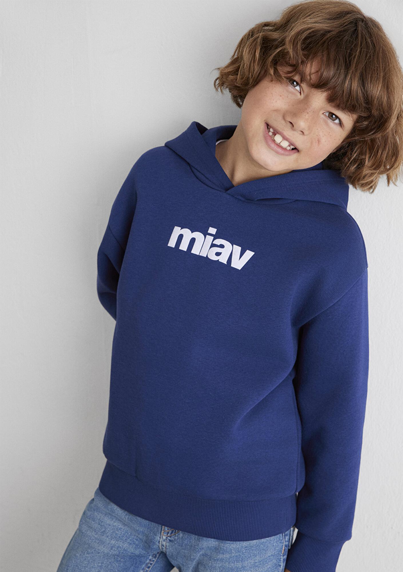 Mavi Miav Baskılı Kapüşonlu Mavi Çocuk Sweatshirt 6S10028-70722