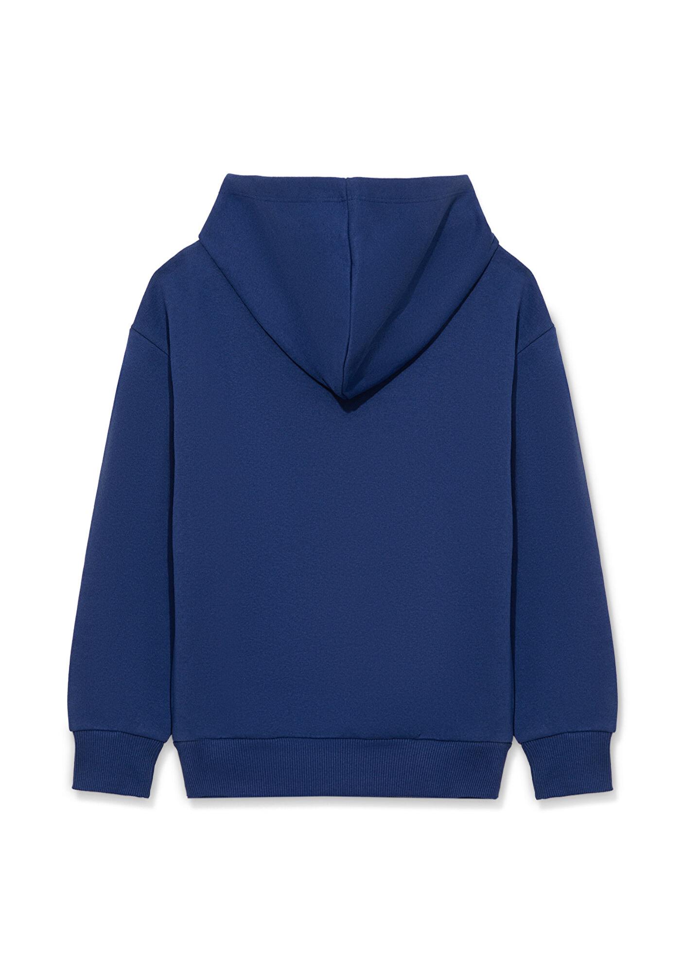 Mavi Miav Baskılı Kapüşonlu Mavi Çocuk Sweatshirt 6S10028-70722