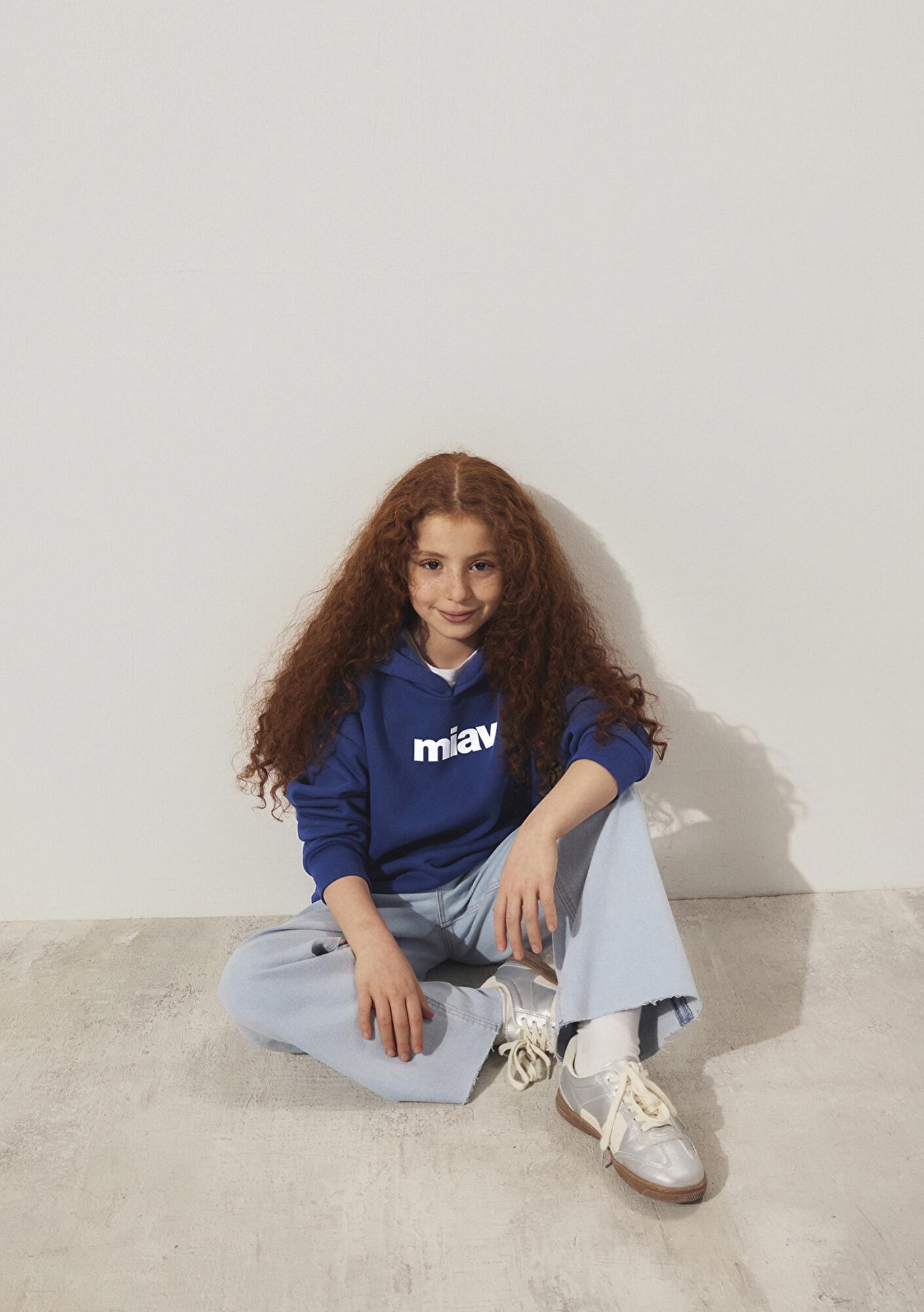 Mavi Miav Baskılı Kapüşonlu Mavi Çocuk Sweatshirt 6S10028-70722