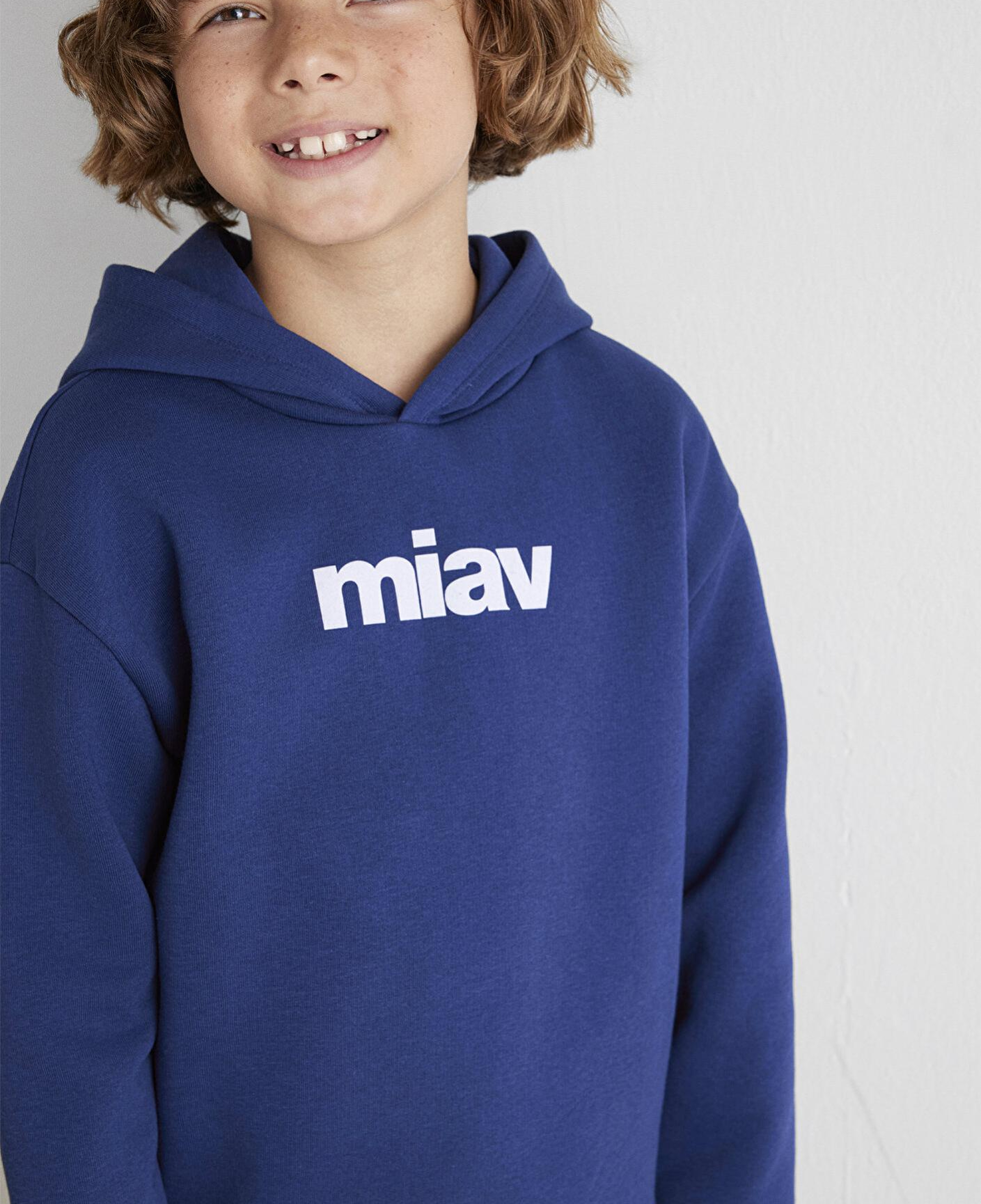 Mavi Miav Baskılı Kapüşonlu Mavi Çocuk Sweatshirt 6S10028-70722
