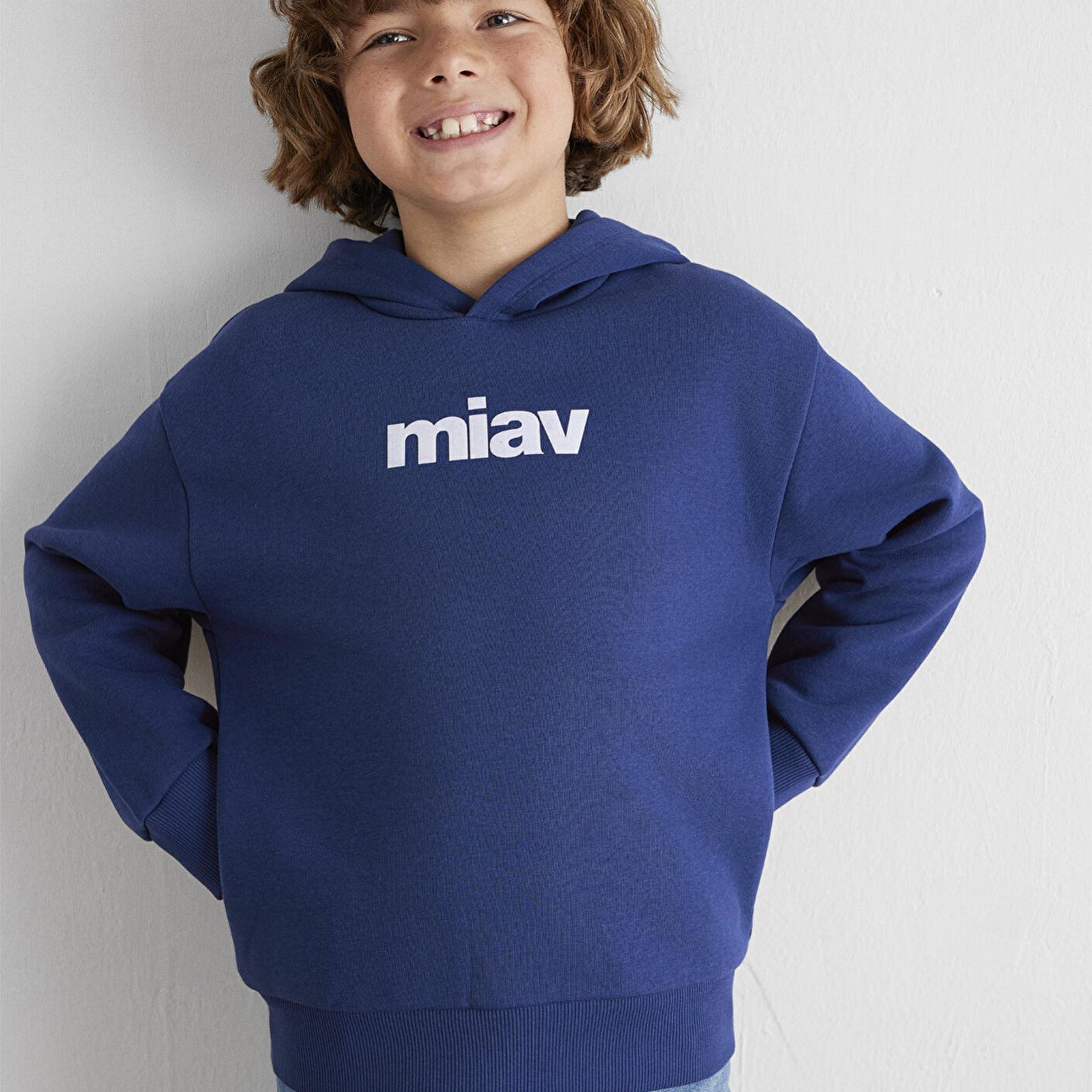 Mavi Miav Baskılı Kapüşonlu Mavi Çocuk Sweatshirt 6S10028-70722