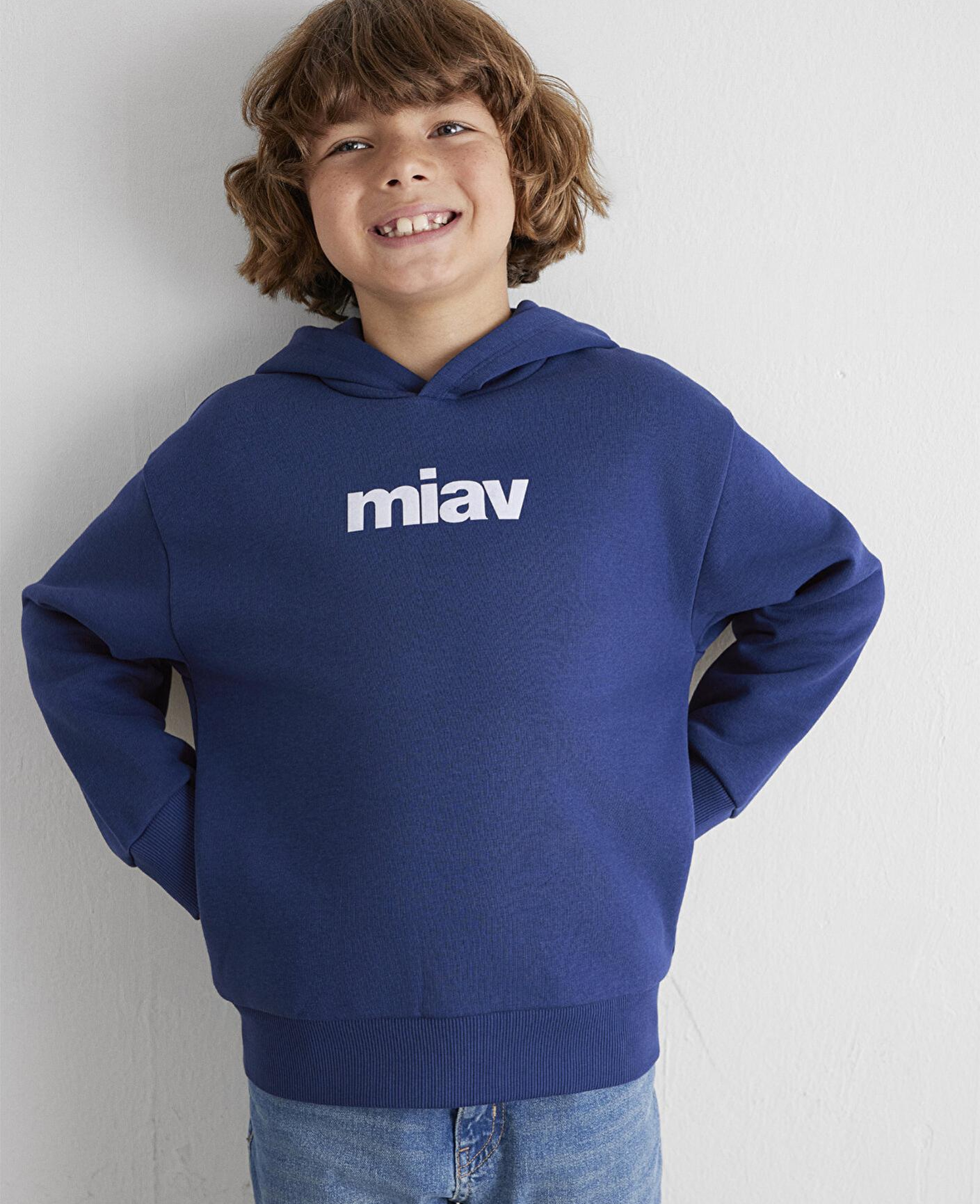 Mavi Miav Baskılı Kapüşonlu Mavi Çocuk Sweatshirt 6S10028-70722