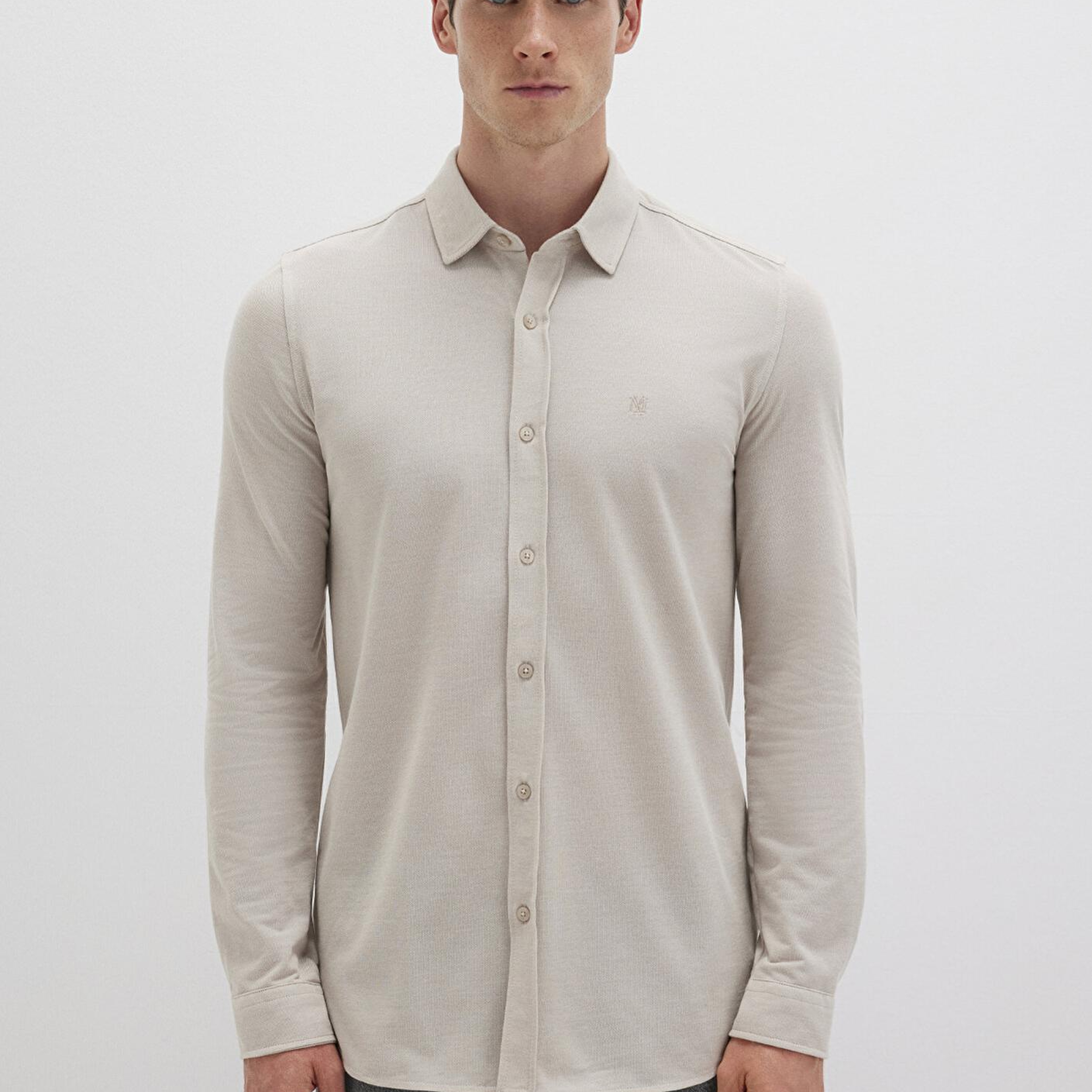 Mavi Bej Örme Gömlek Fitted / Vücuda Oturan Kesim 0210294-70145