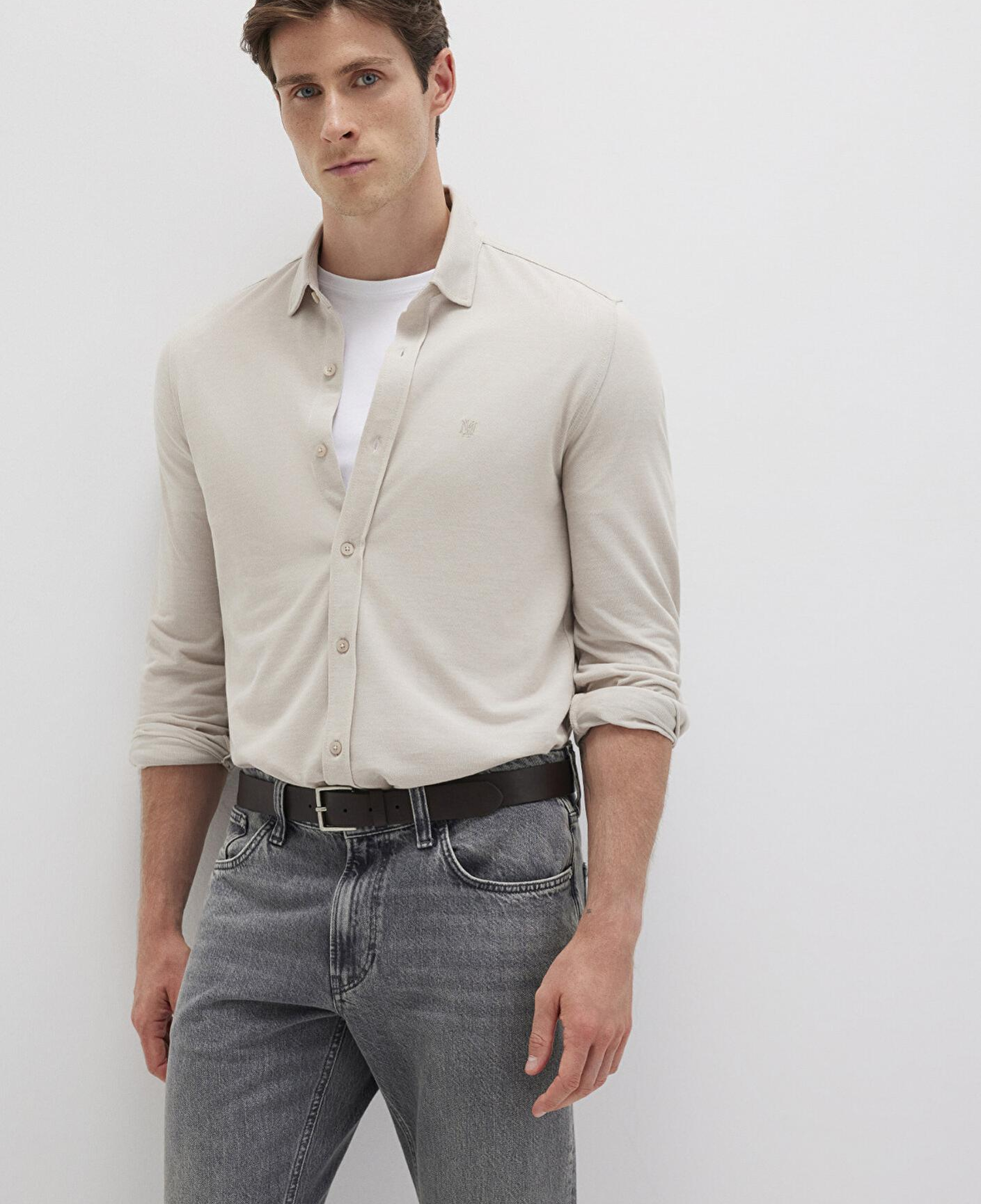 Mavi Bej Örme Gömlek Fitted / Vücuda Oturan Kesim 0210294-70145