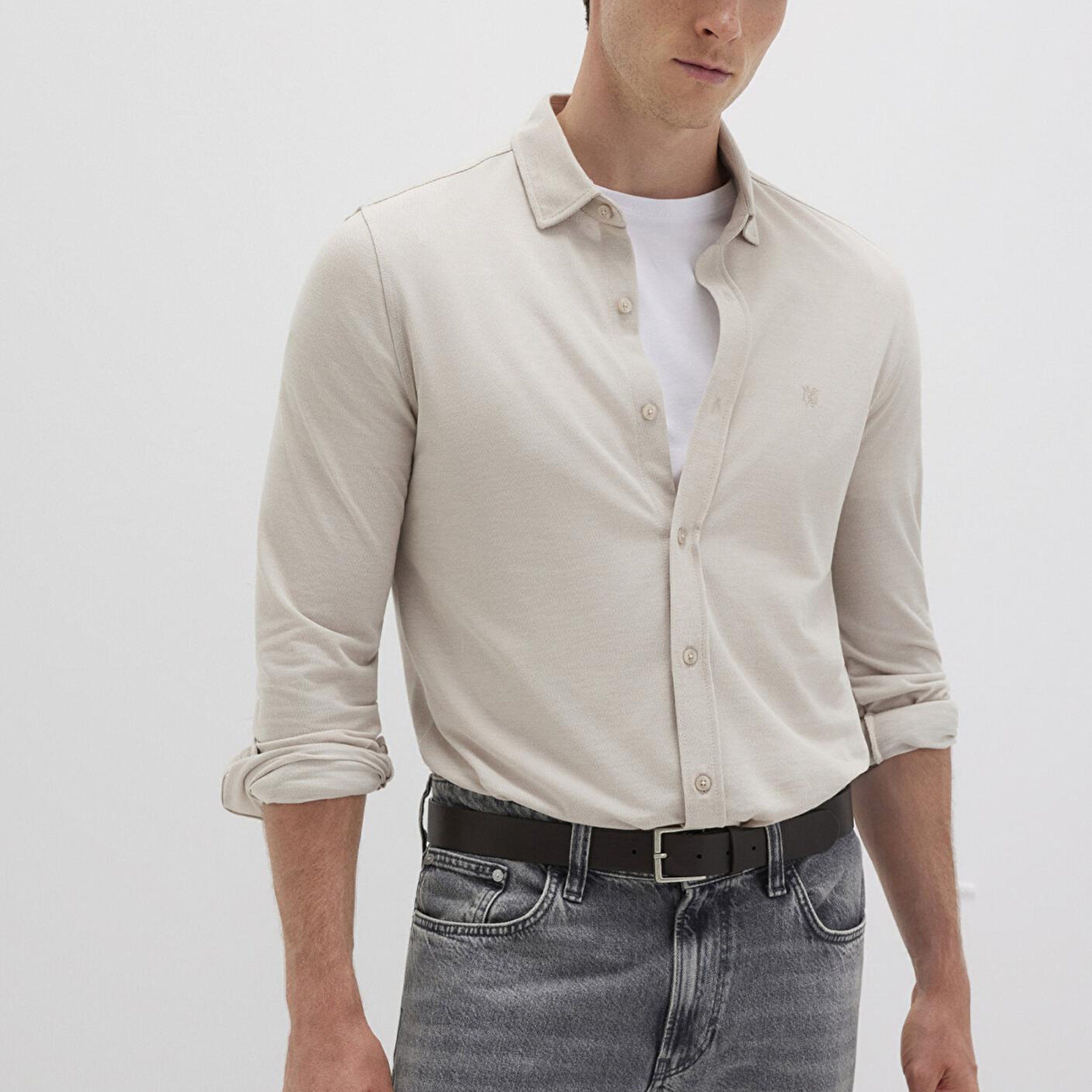 Mavi Bej Örme Gömlek Fitted / Vücuda Oturan Kesim 0210294-70145