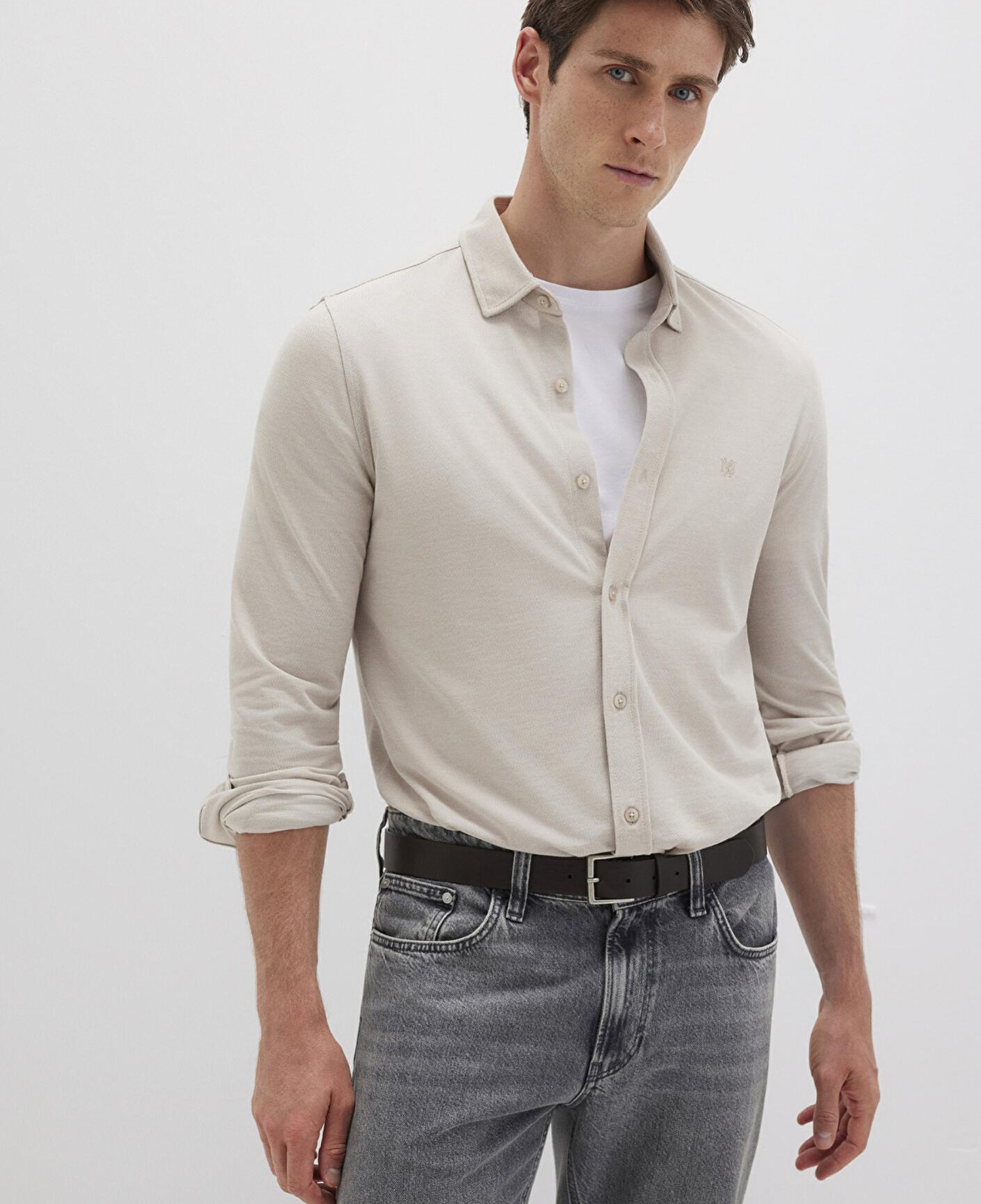 Mavi Bej Örme Gömlek Fitted / Vücuda Oturan Kesim 0210294-70145