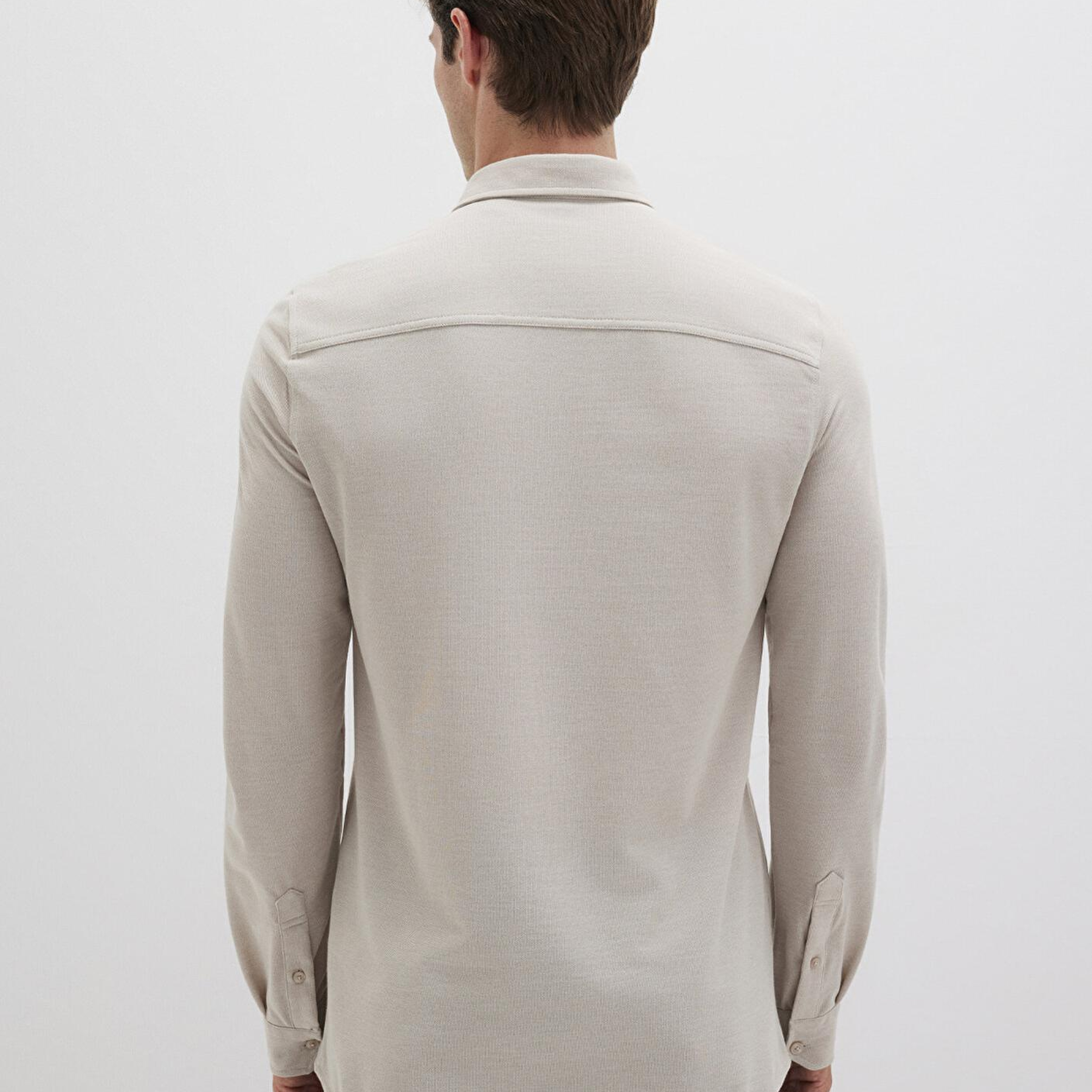 Mavi Bej Örme Gömlek Fitted / Vücuda Oturan Kesim 0210294-70145